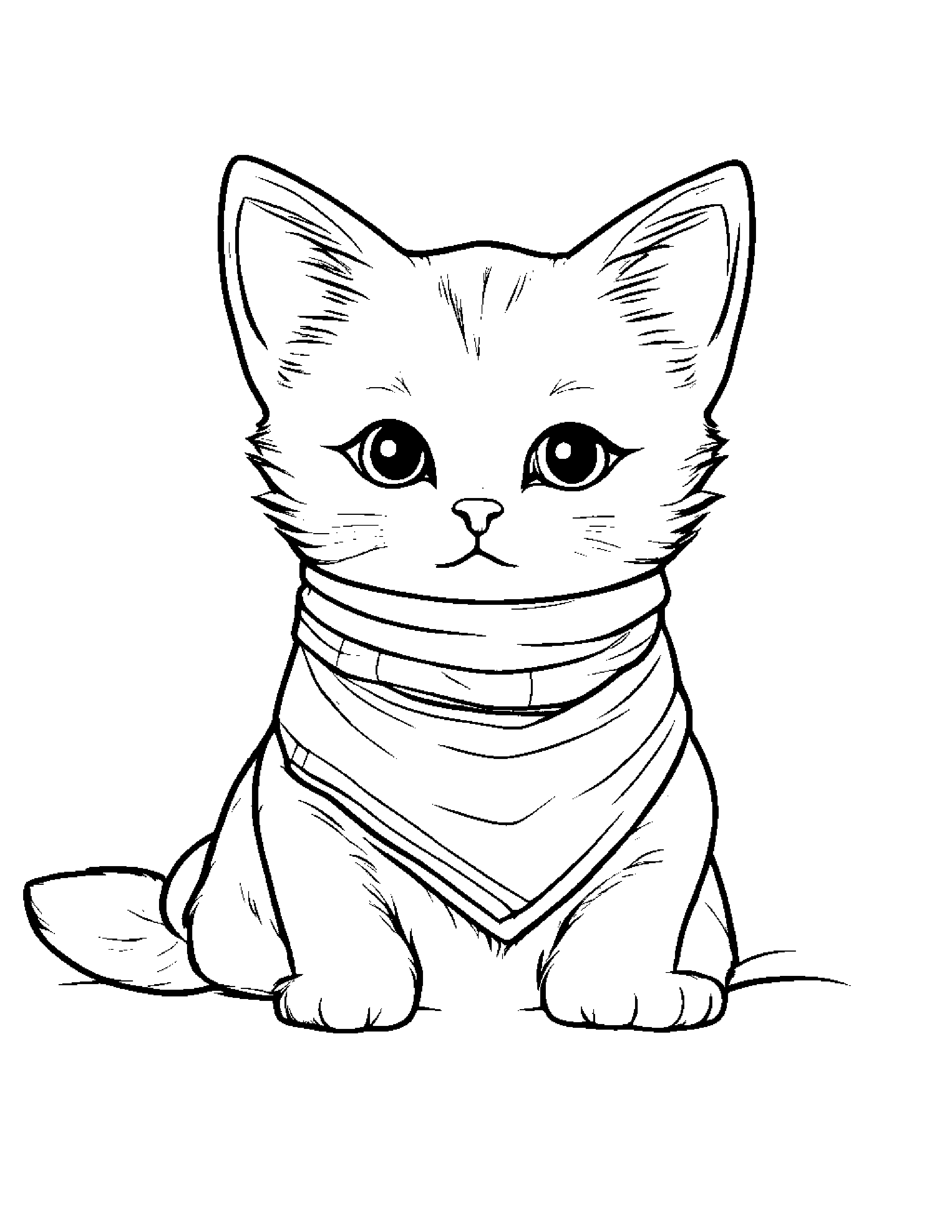 Baby Kitten With Scarf Coloring Page (Free Printable PDF)