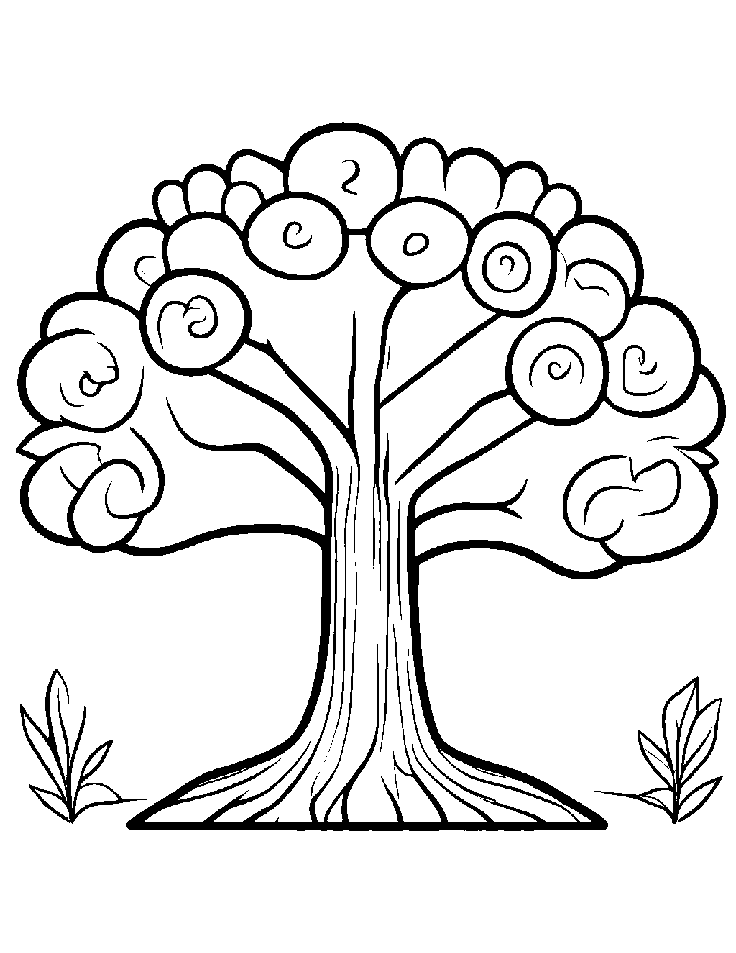 Kawaii Tree With A Flower #2 Coloring Page (Free Printable PDF)