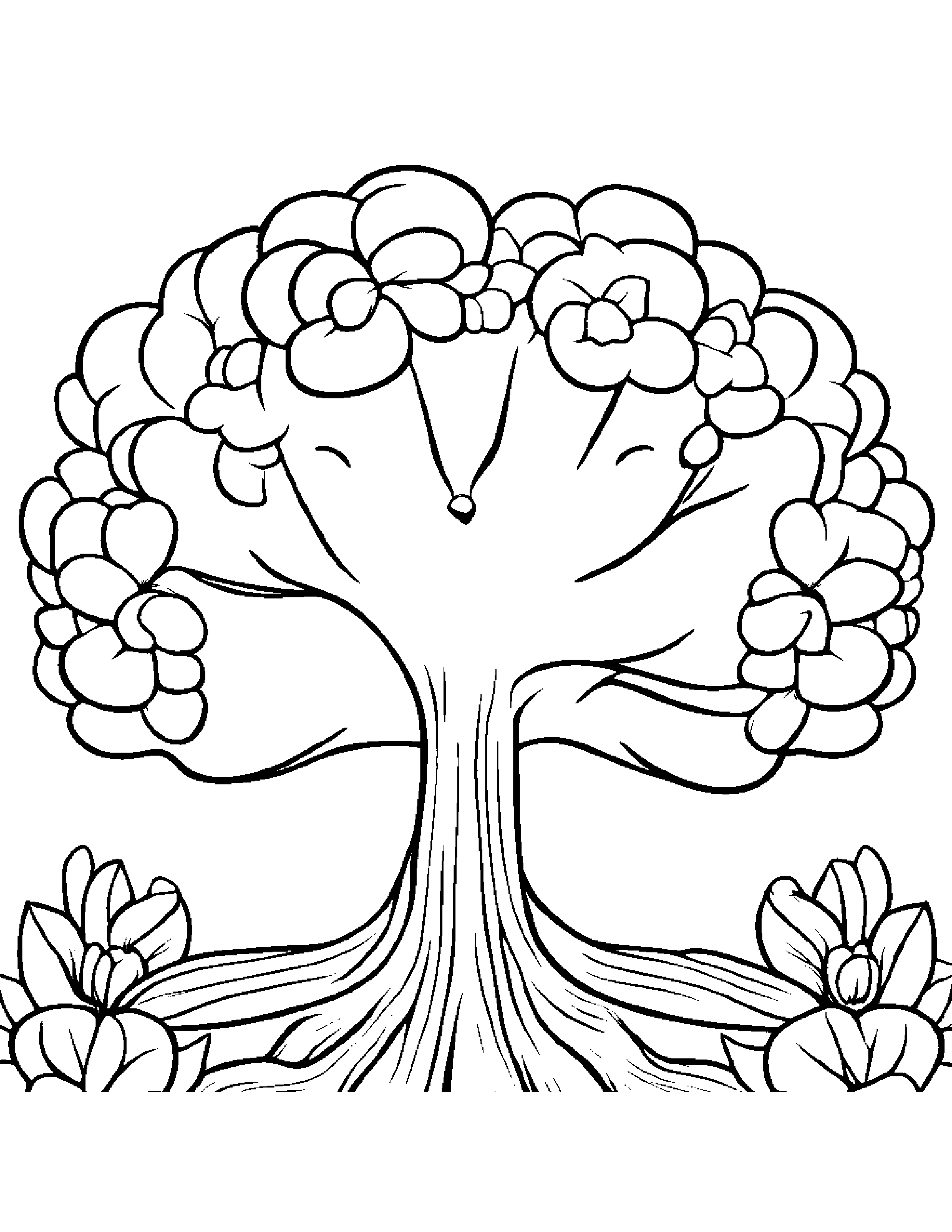 Kawaii Tree With A Flower Coloring Page (Free Printable PDF)