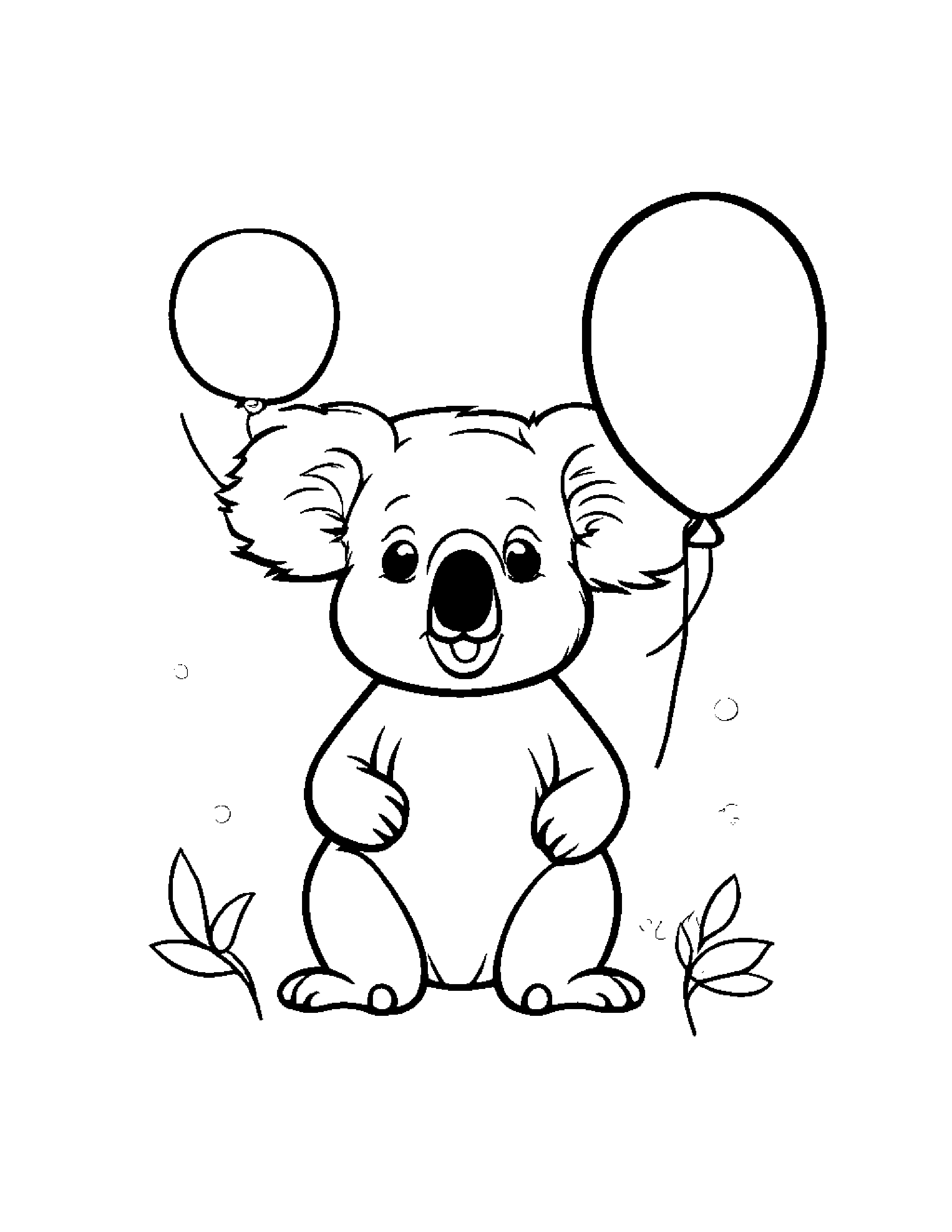 Koala With Balloon #2 Coloring Page (Free Printable PDF)