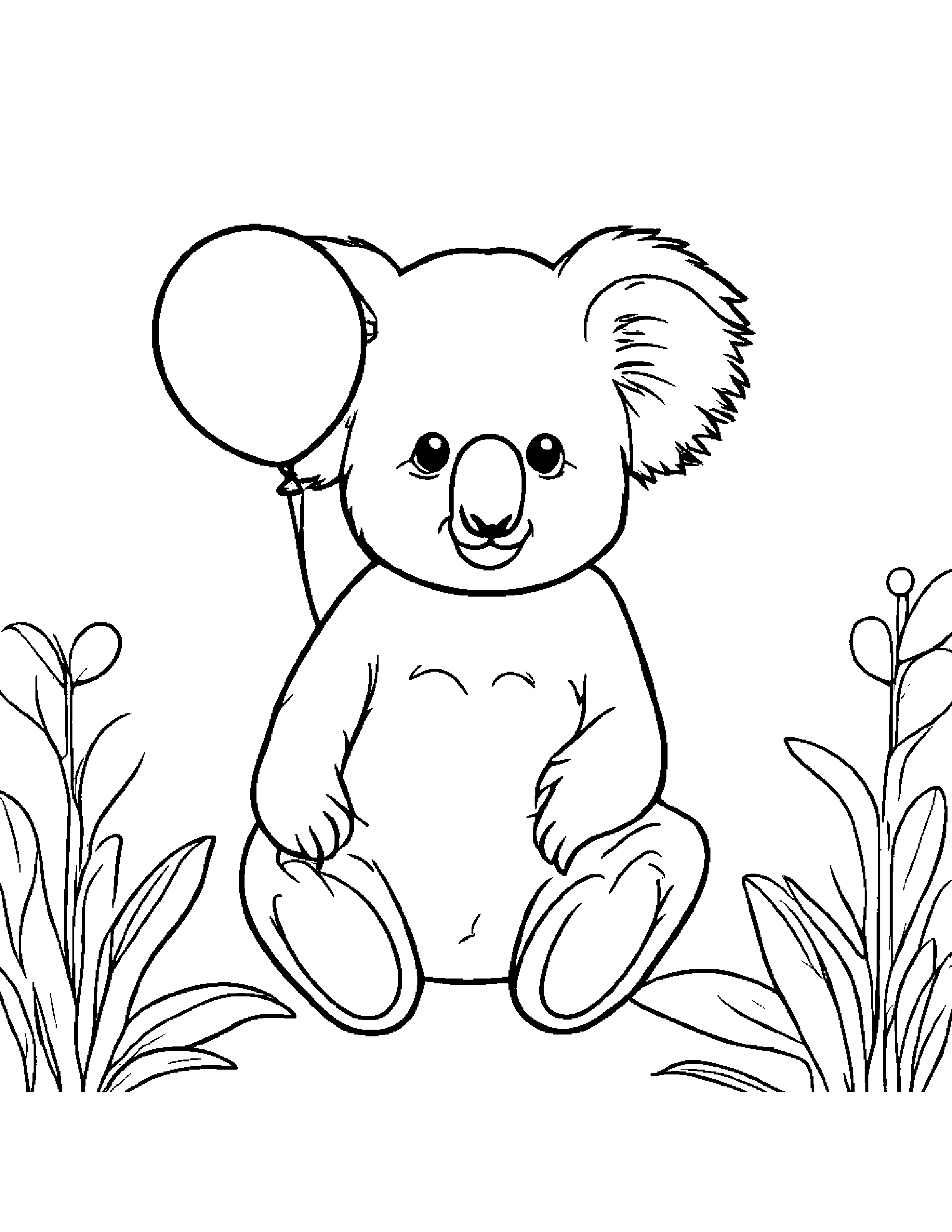 Koala With Balloon Coloring Page (Free Printable PDF)
