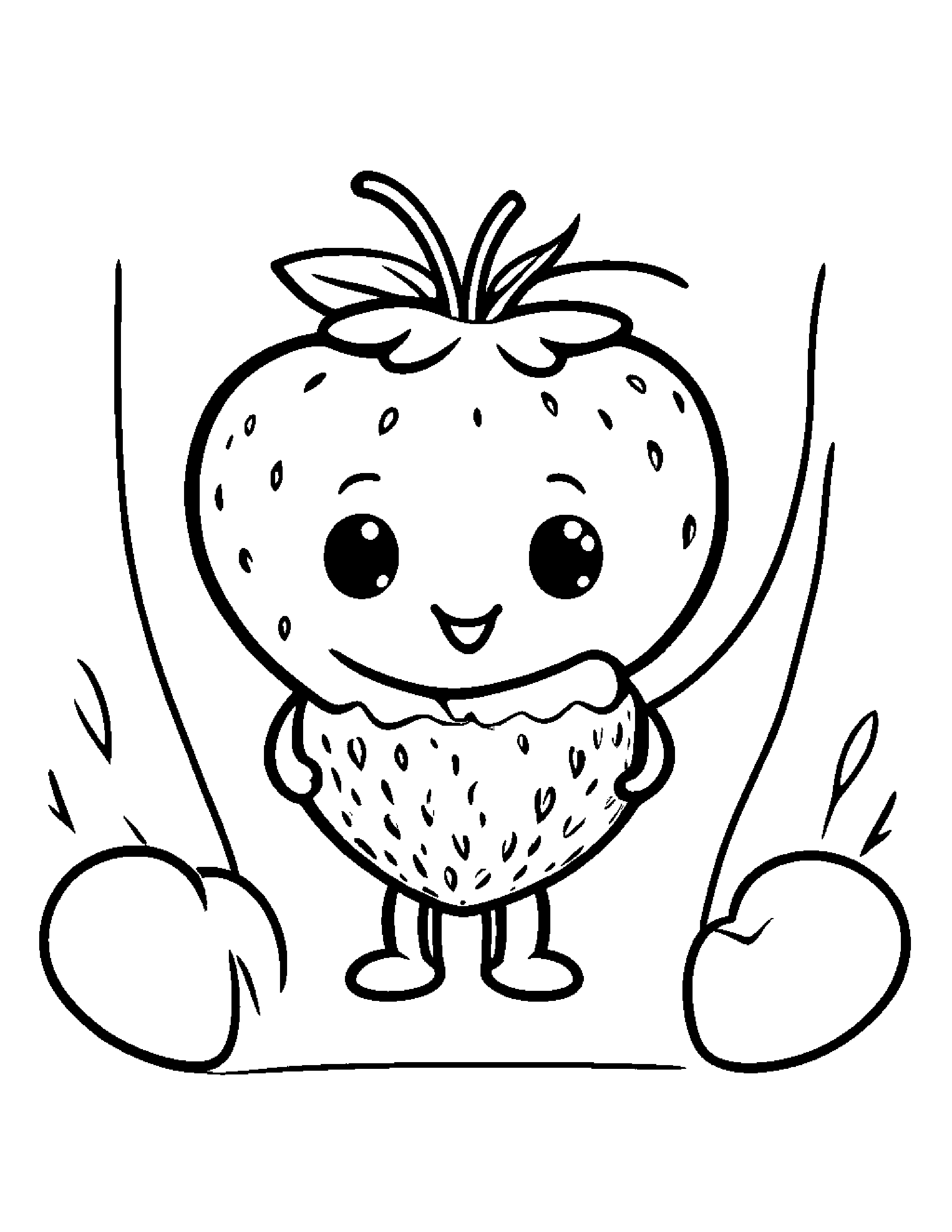 Little Strawberry Hugging A Heart #2 Coloring Page (Free Printable PDF)