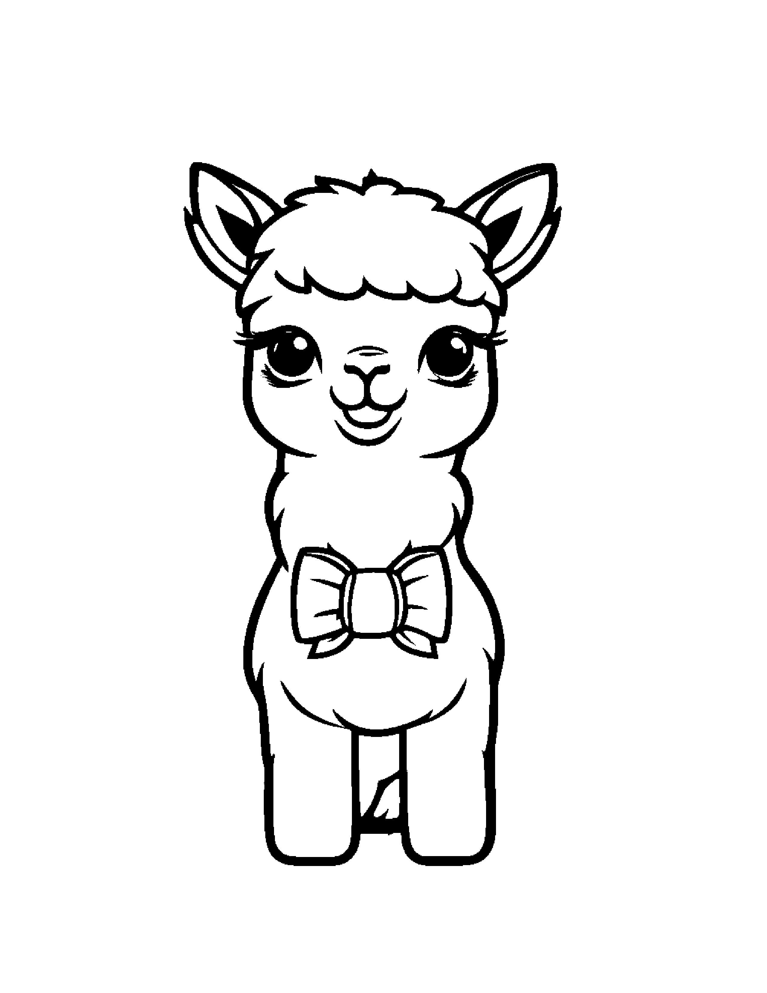 Tiny Alpaca With A Bow #2 Coloring Page (Free Printable PDF)