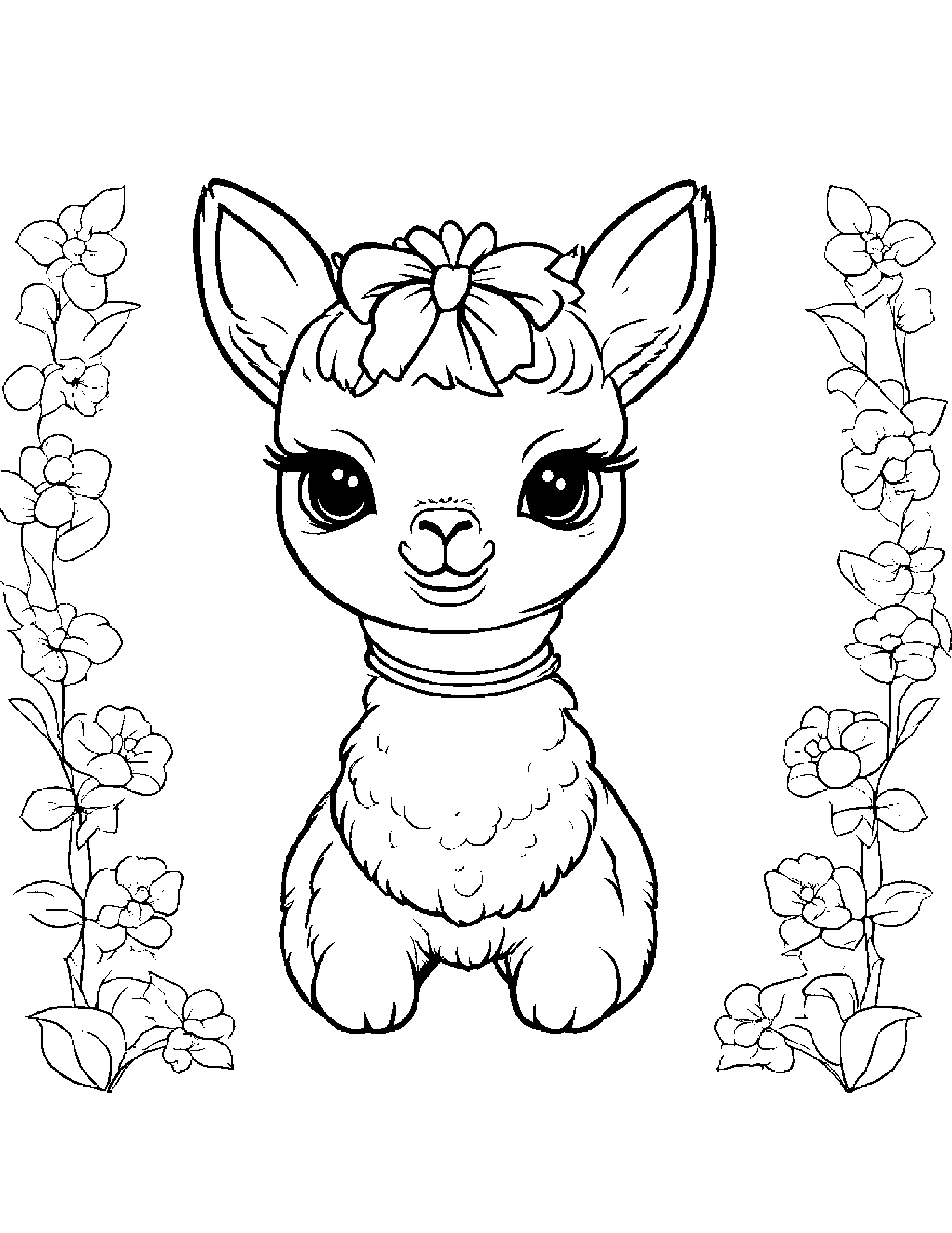 Tiny Alpaca With A Bow Coloring Page (Free Printable PDF)