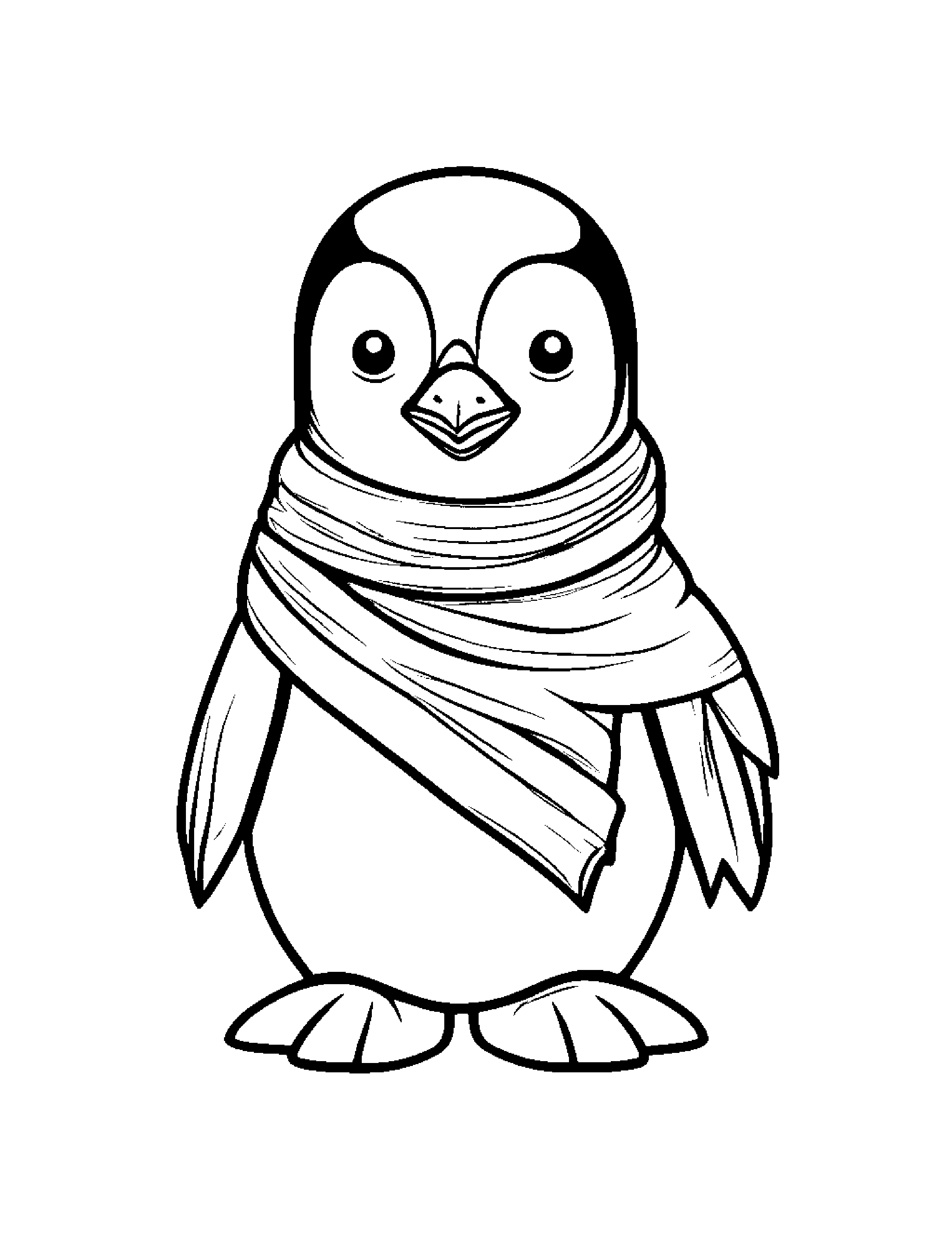 Tiny Penguin With Scarf #2 Coloring Page (Free Printable PDF)