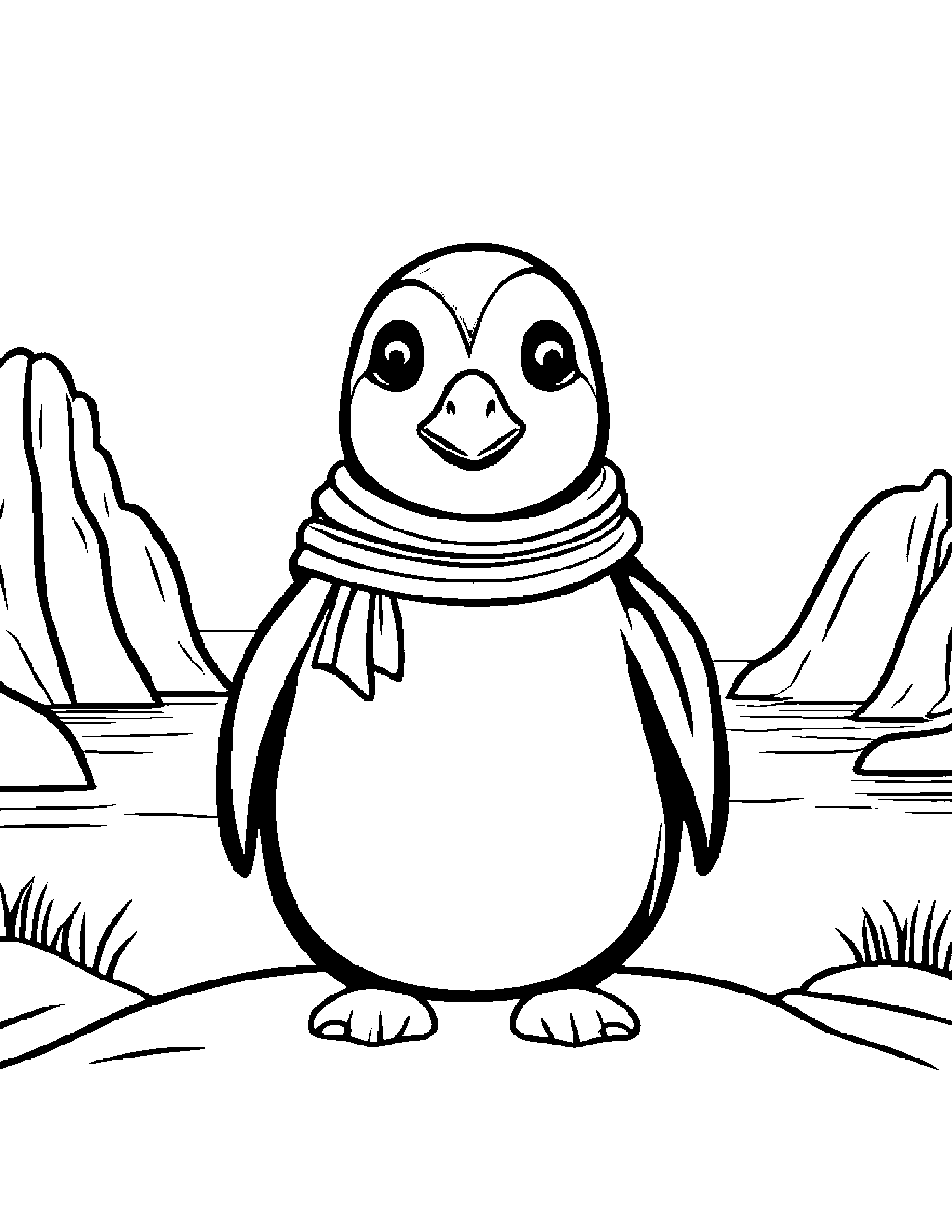 Tiny Penguin With Scarf Coloring Page (Free Printable PDF)
