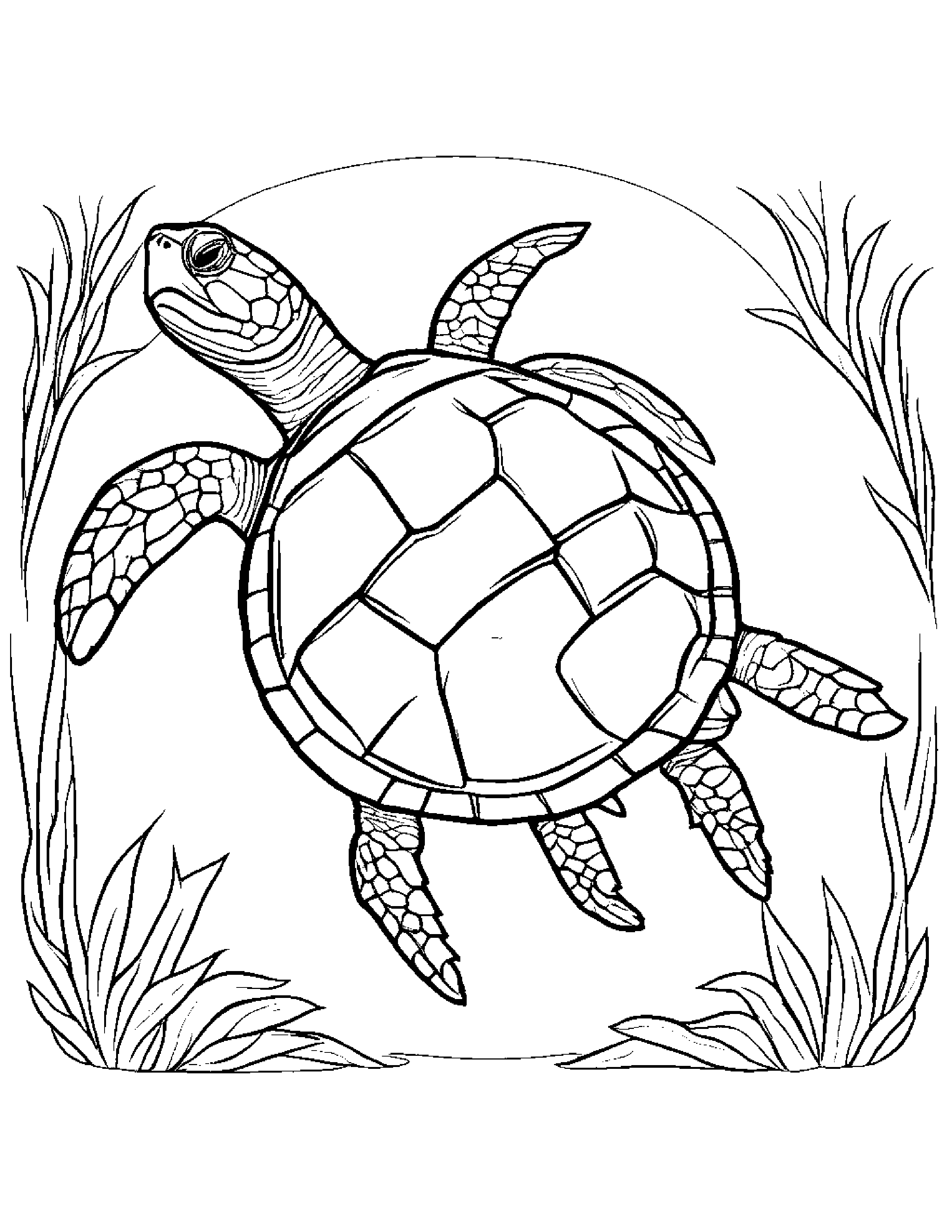 Gentle Sea Turtle #2 Coloring Page (Free Printable PDF)