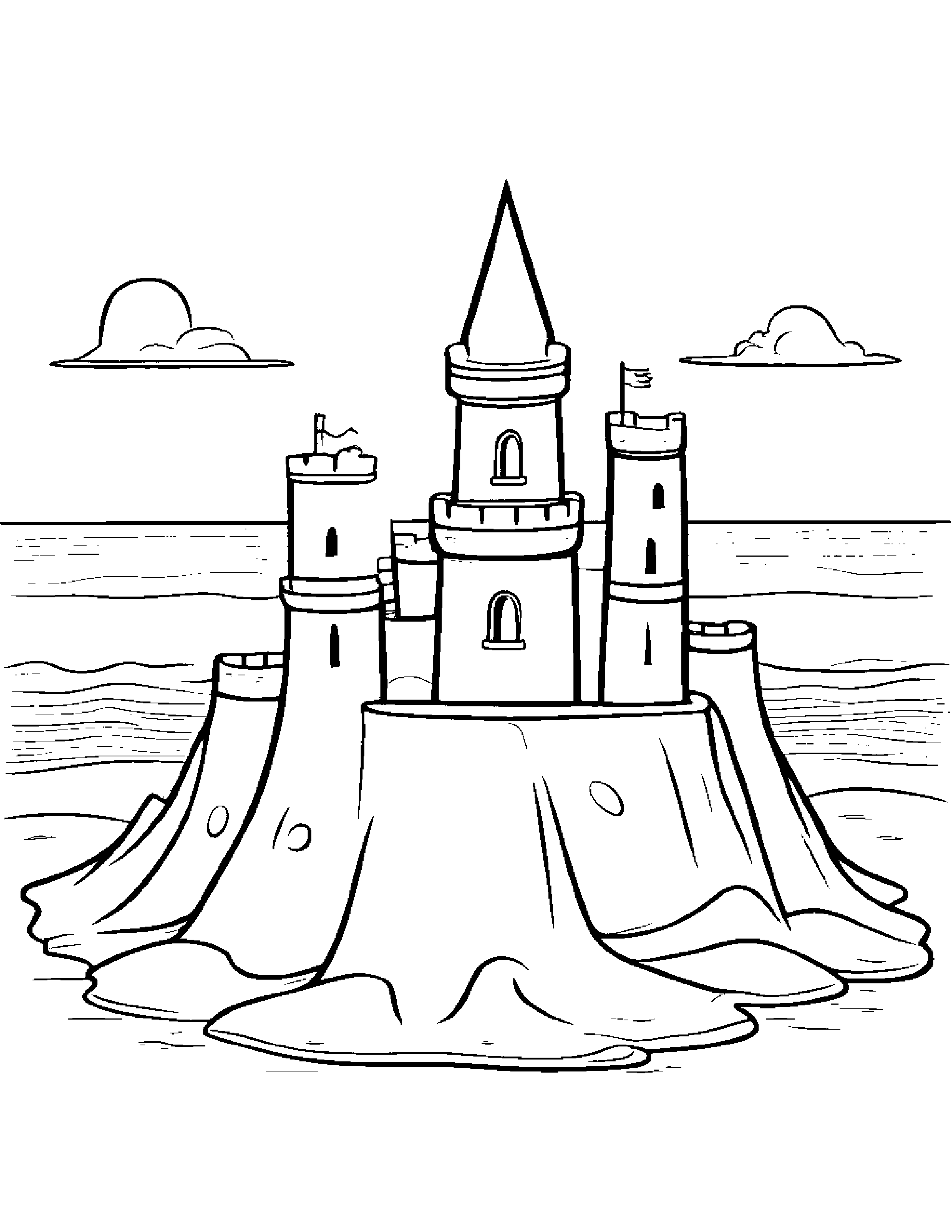 Little Sandcastle With Scarf #2 Coloring Page (Free Printable PDF)