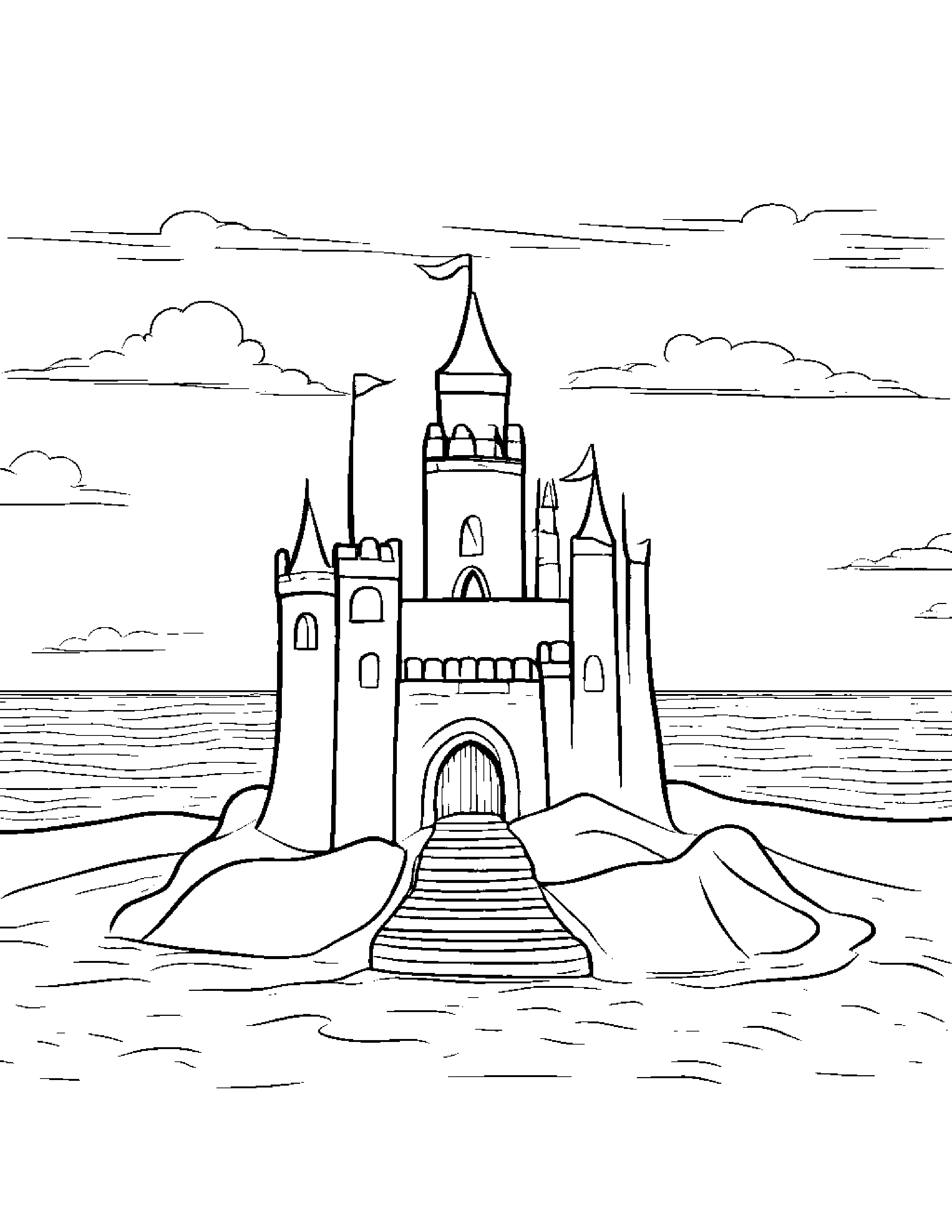 Little Sandcastle With Scarf Coloring Page (Free Printable PDF)