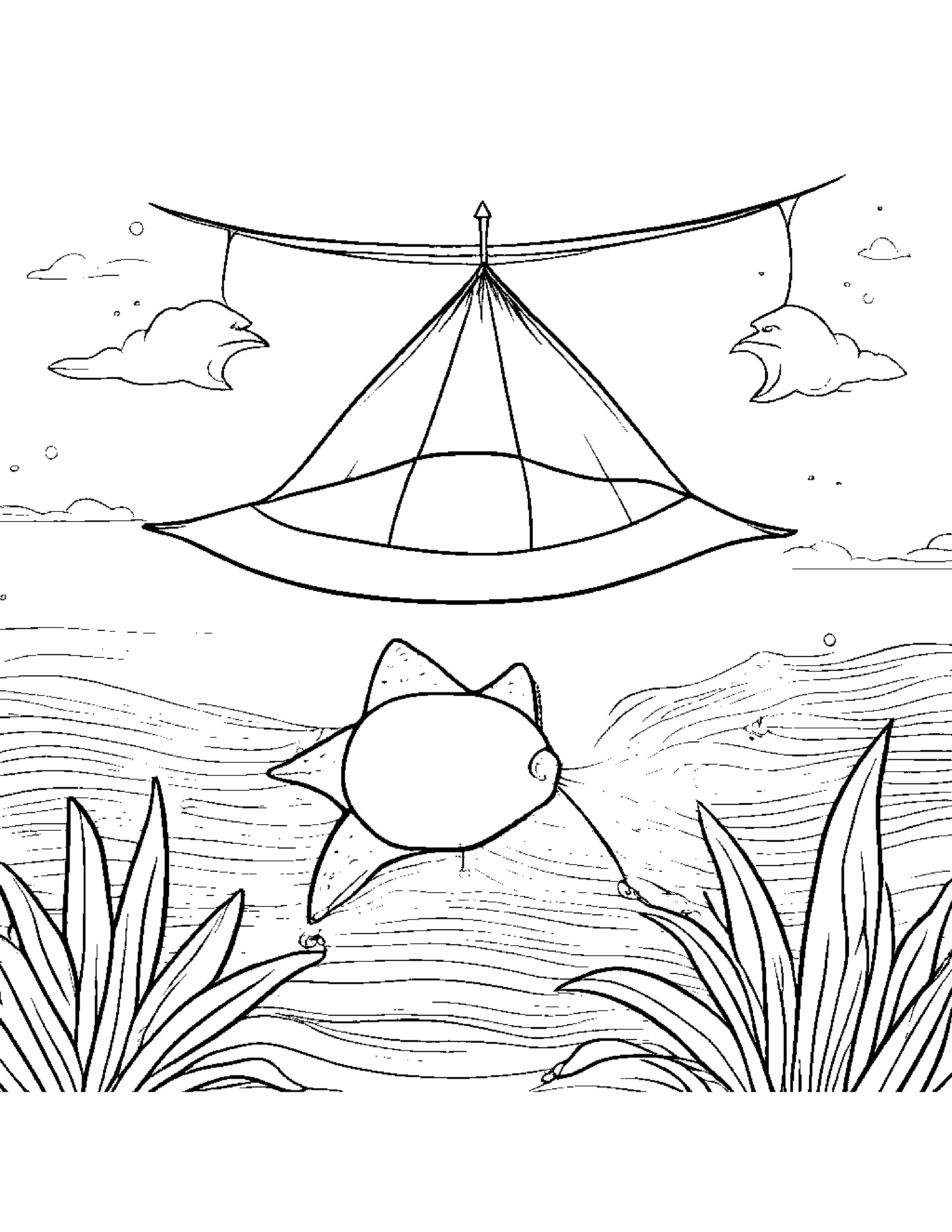 Starfish With A Kite Coloring Page (Free Printable PDF)