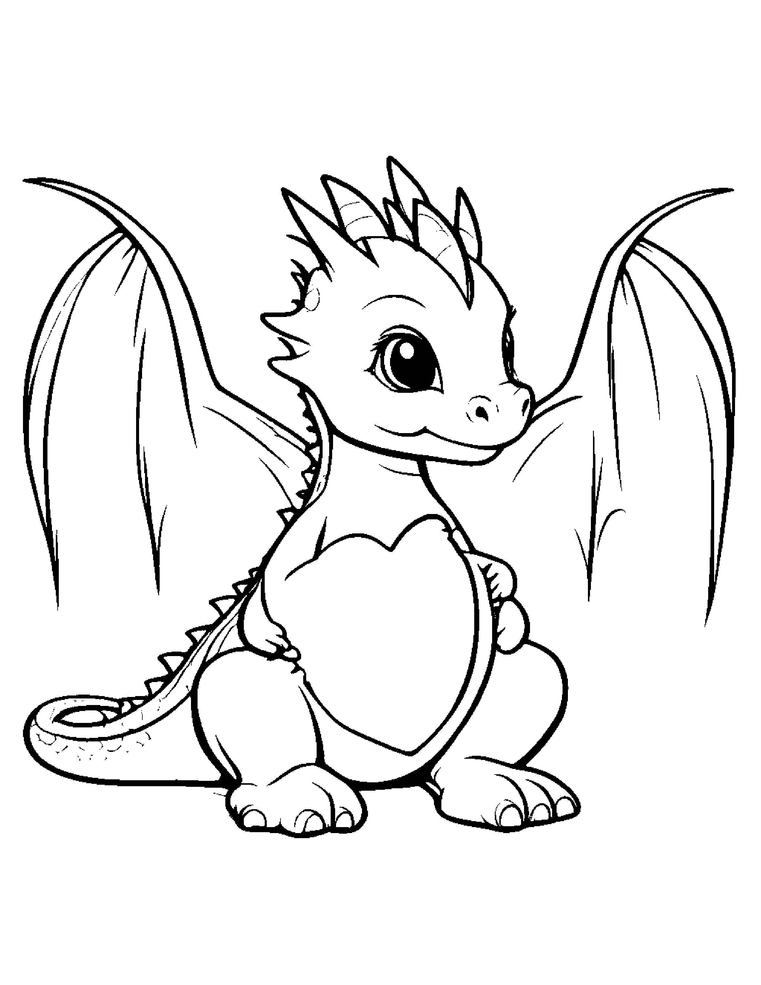 Baby Dragon Hugging A Heart Coloring Page (Free Printable PDF)