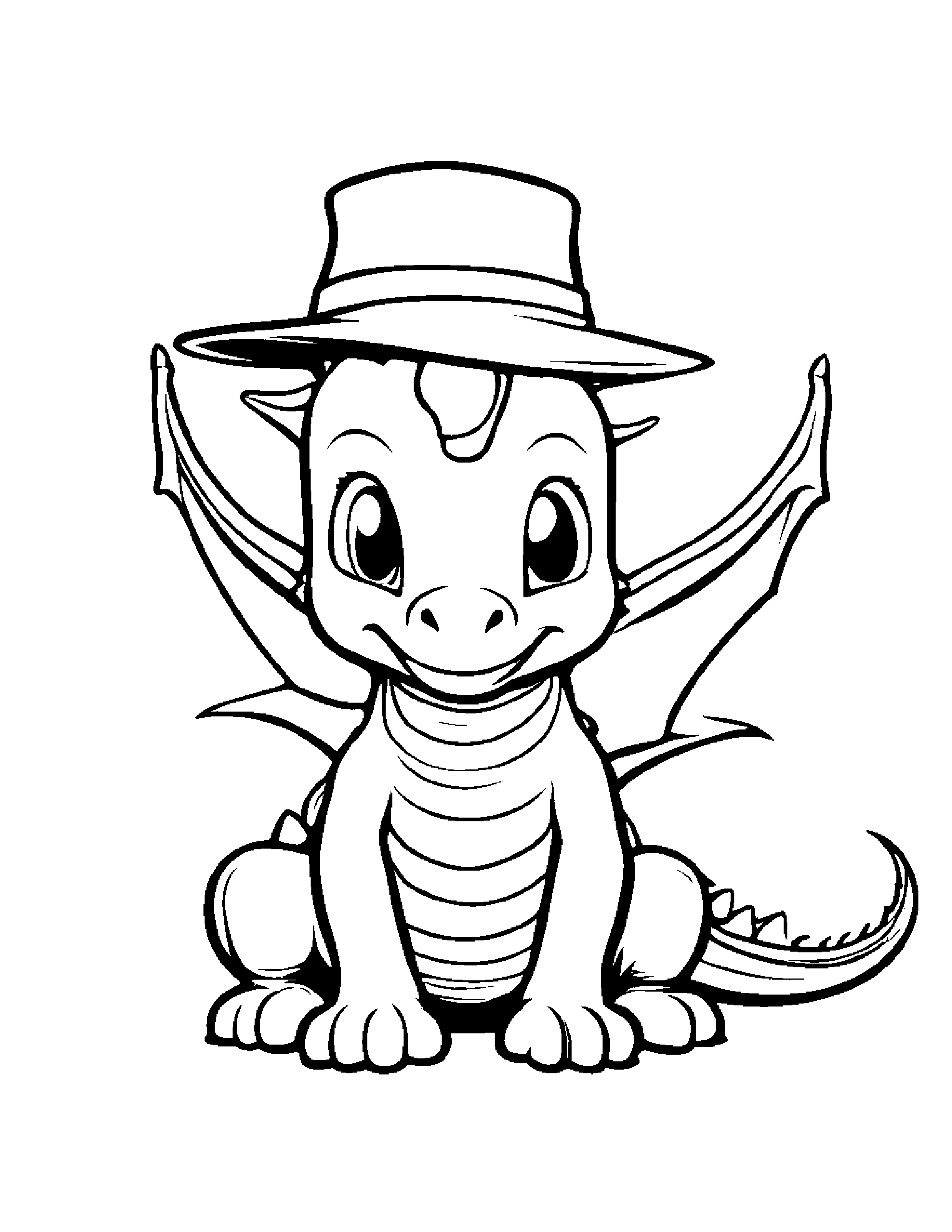 Baby Dragon Wearing A Hat #2 Coloring Page (Free Printable PDF)