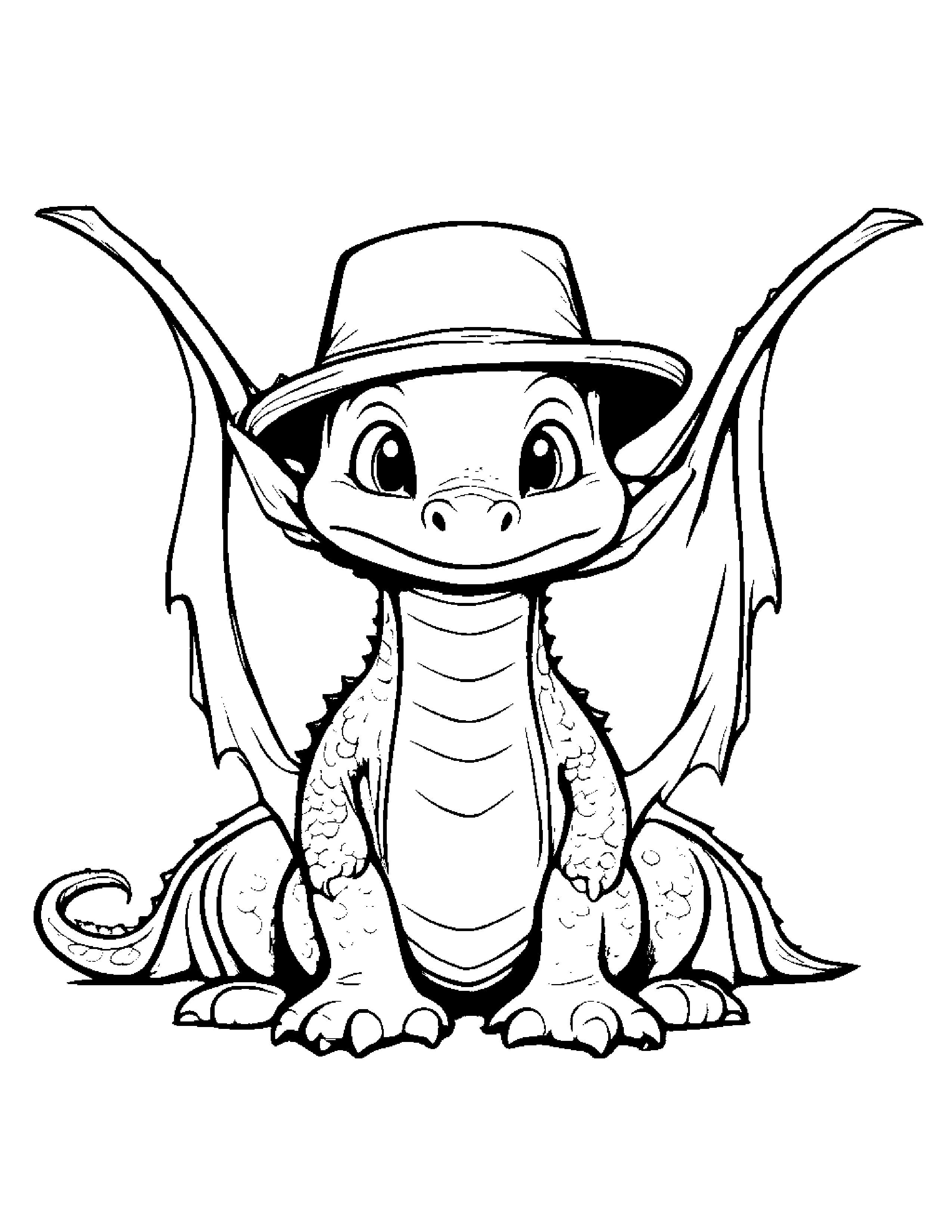 Baby Dragon Wearing A Hat Coloring Page (Free Printable PDF)