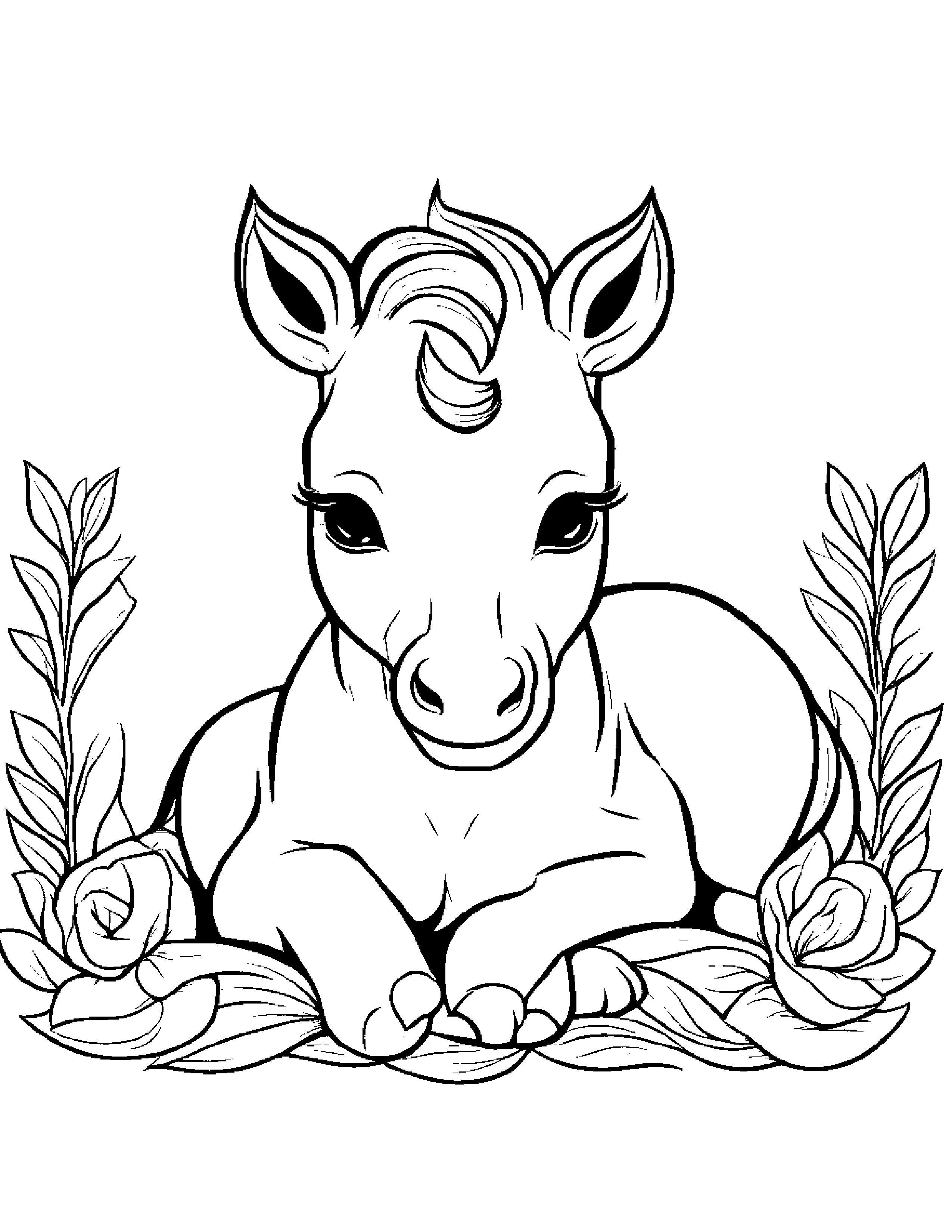 Sleepy Unicorn Foal #2 Coloring Page (Free Printable PDF)