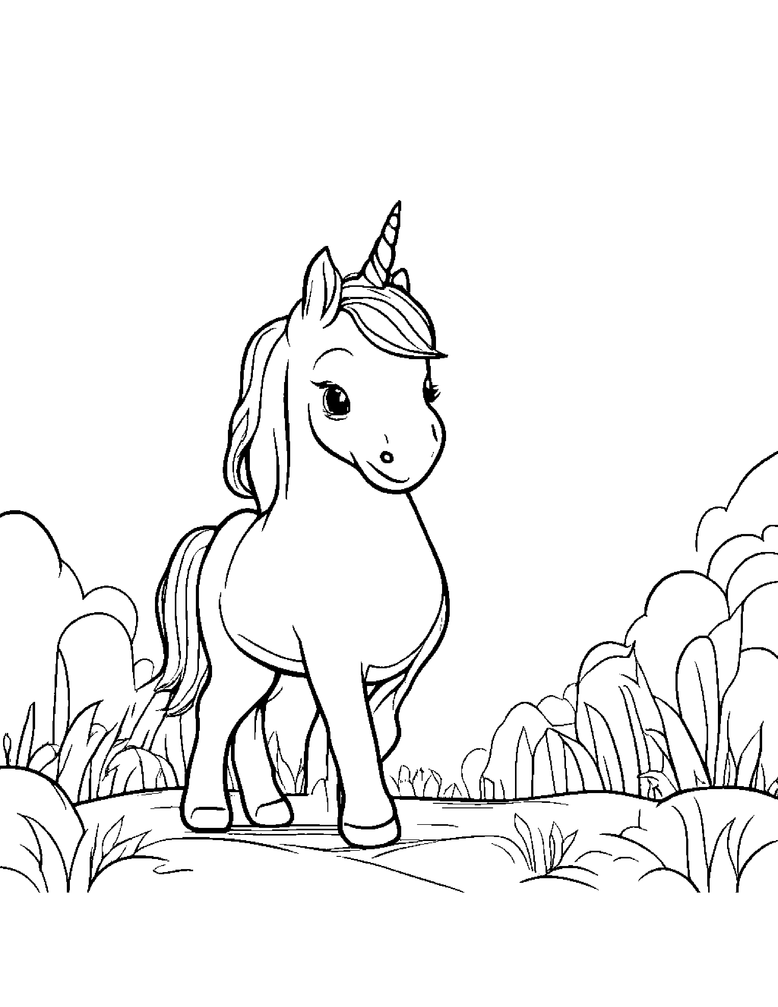 Unicorn Foal With Balloon Coloring Page (Free Printable PDF)