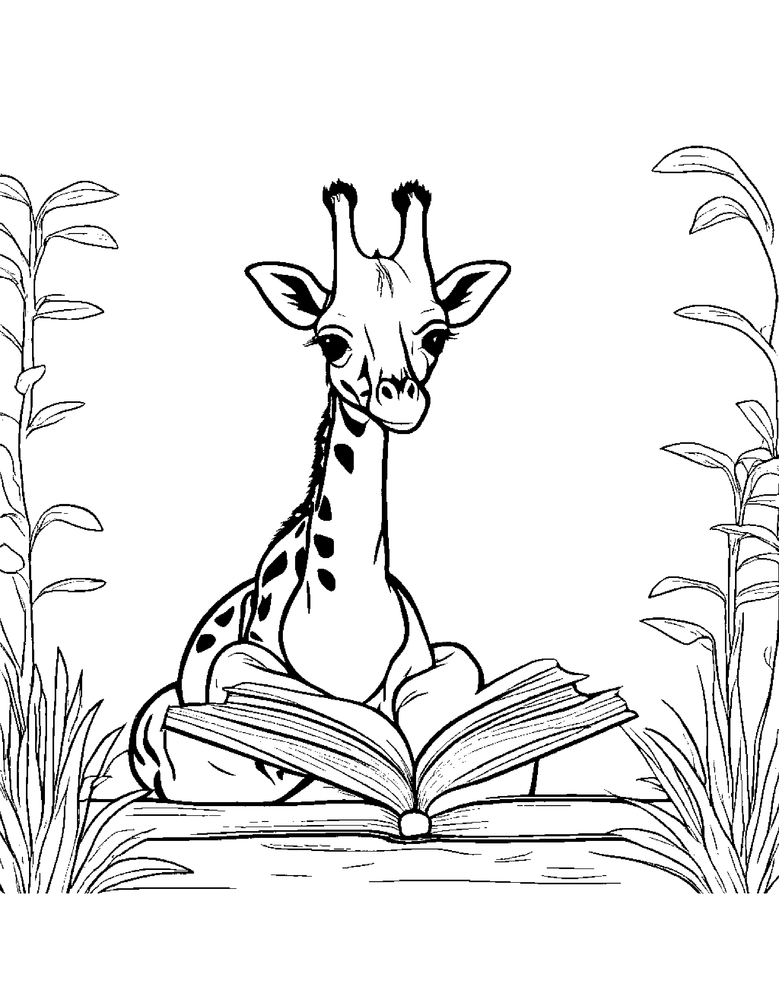 Giraffe Reading A Book Coloring Page (Free Printable PDF)