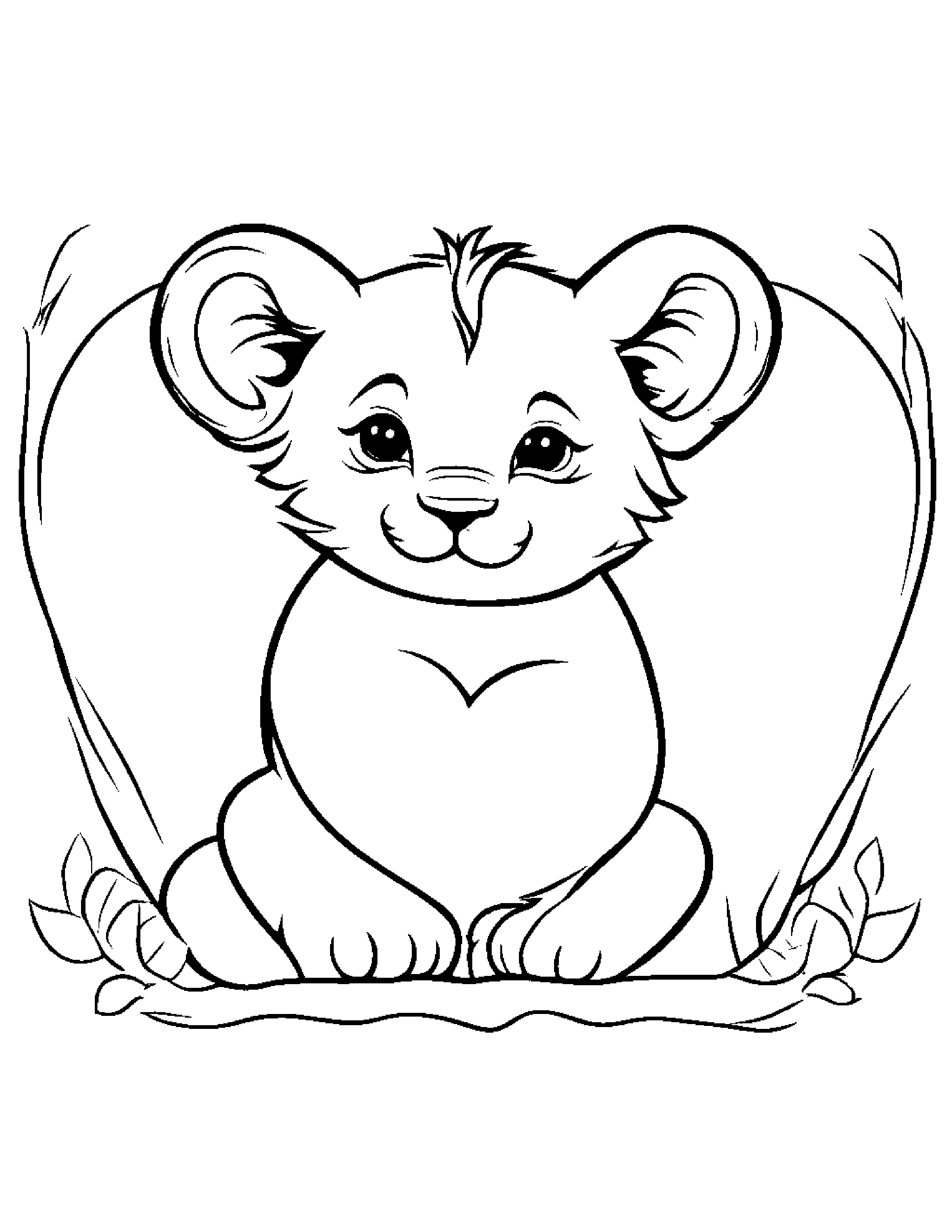 Lion Cub Hugging A Heart Coloring Page (Free Printable PDF)
