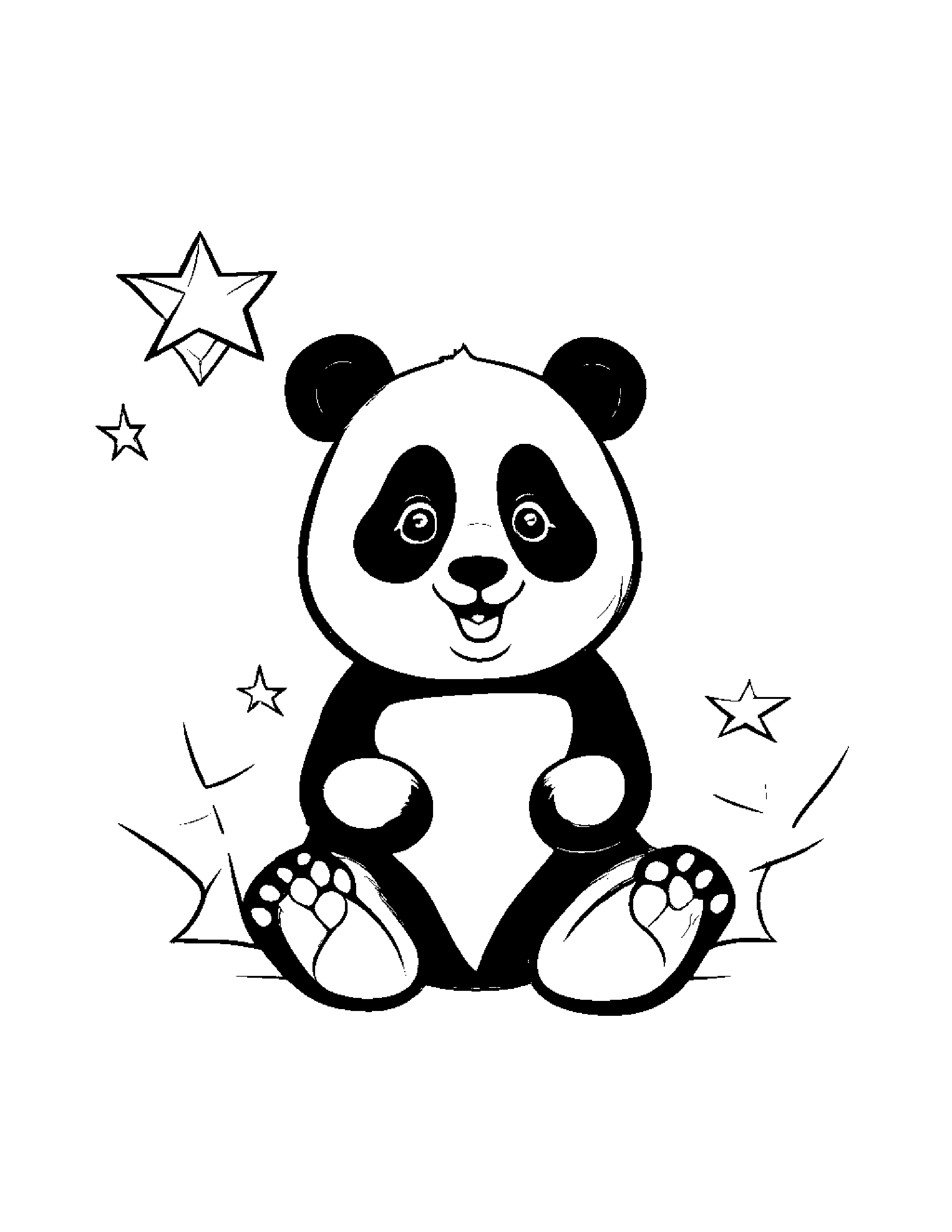 Smiling Panda With A Star #2 Coloring Page (Free Printable PDF)