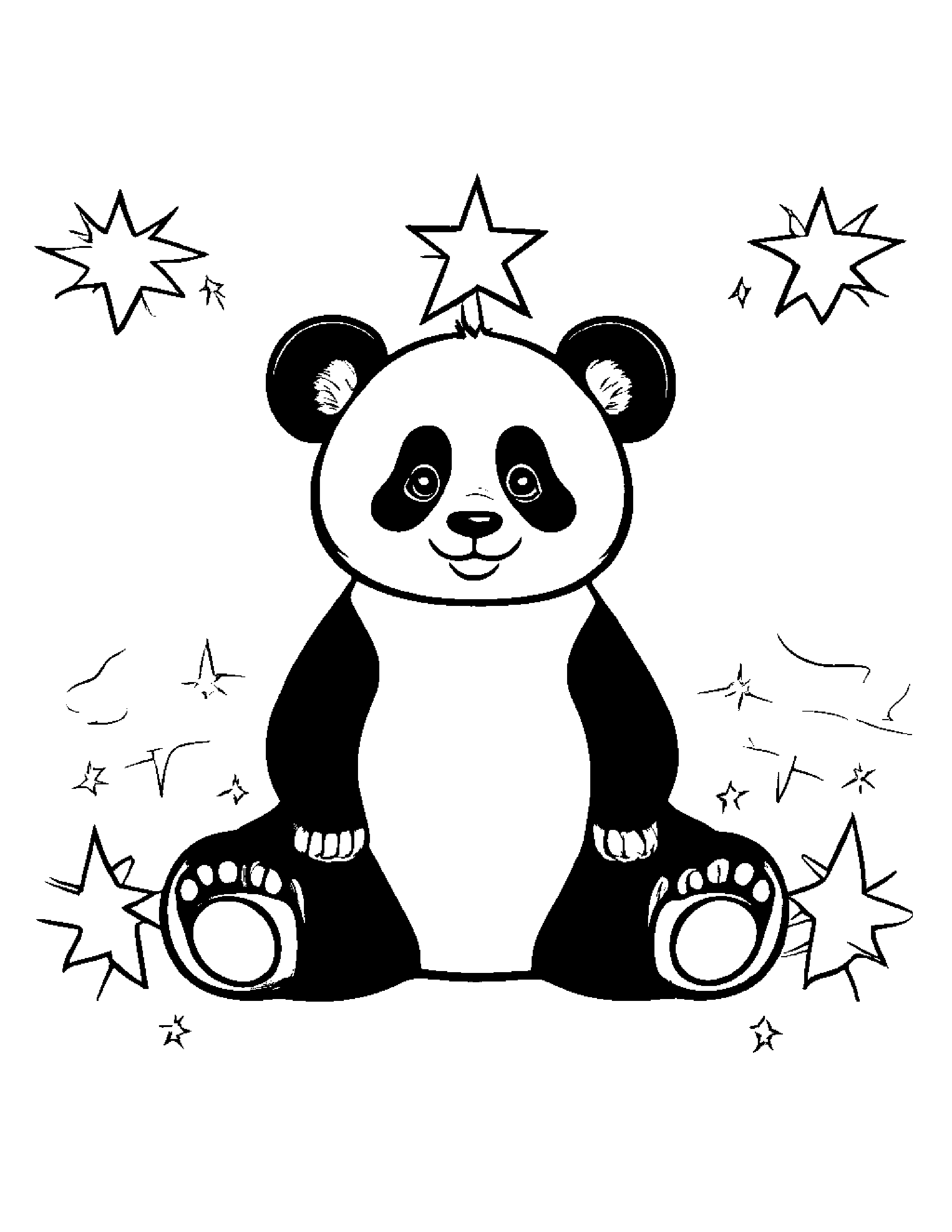 Smiling Panda With A Star Coloring Page (Free Printable PDF)