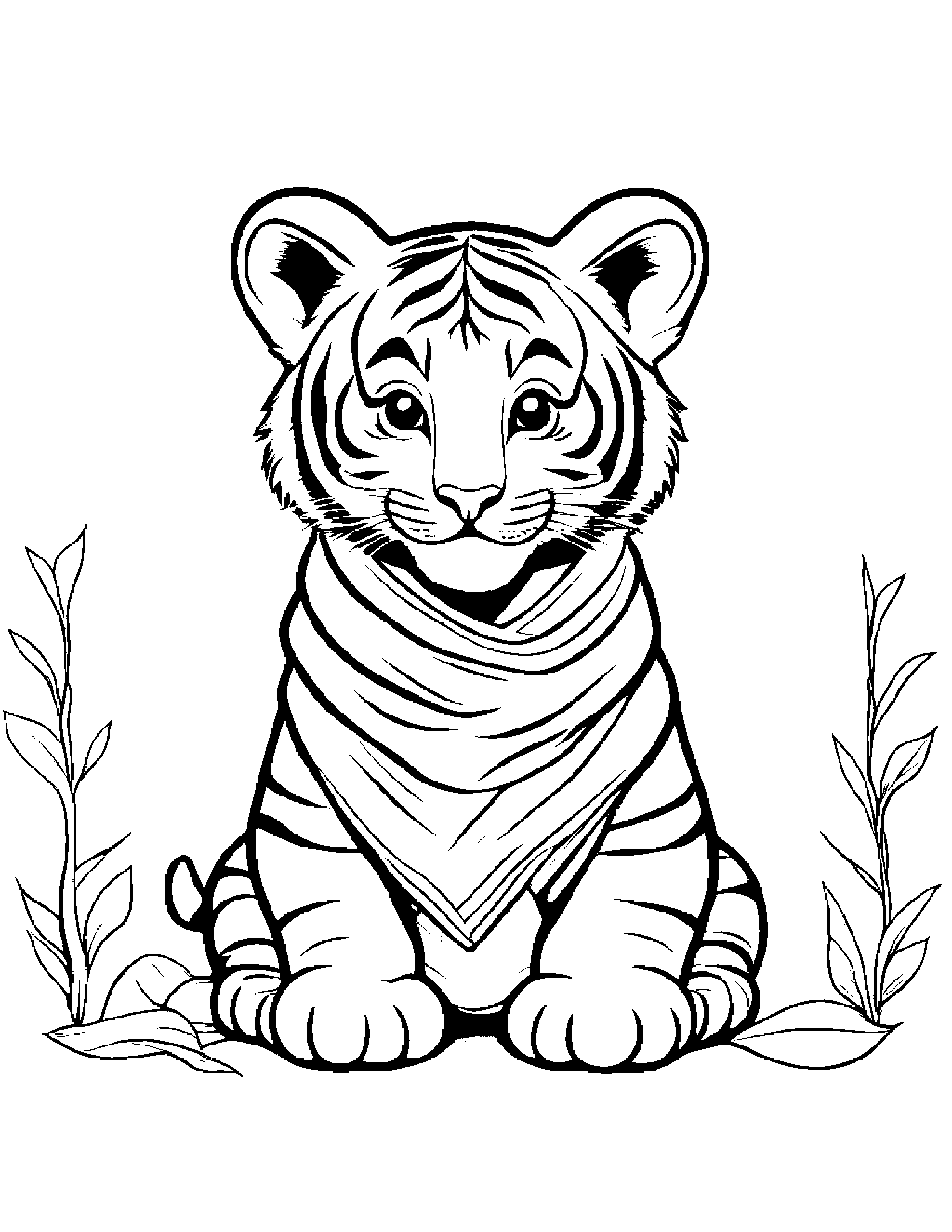Tiger Cub With Scarf #2 Coloring Page (Free Printable PDF)