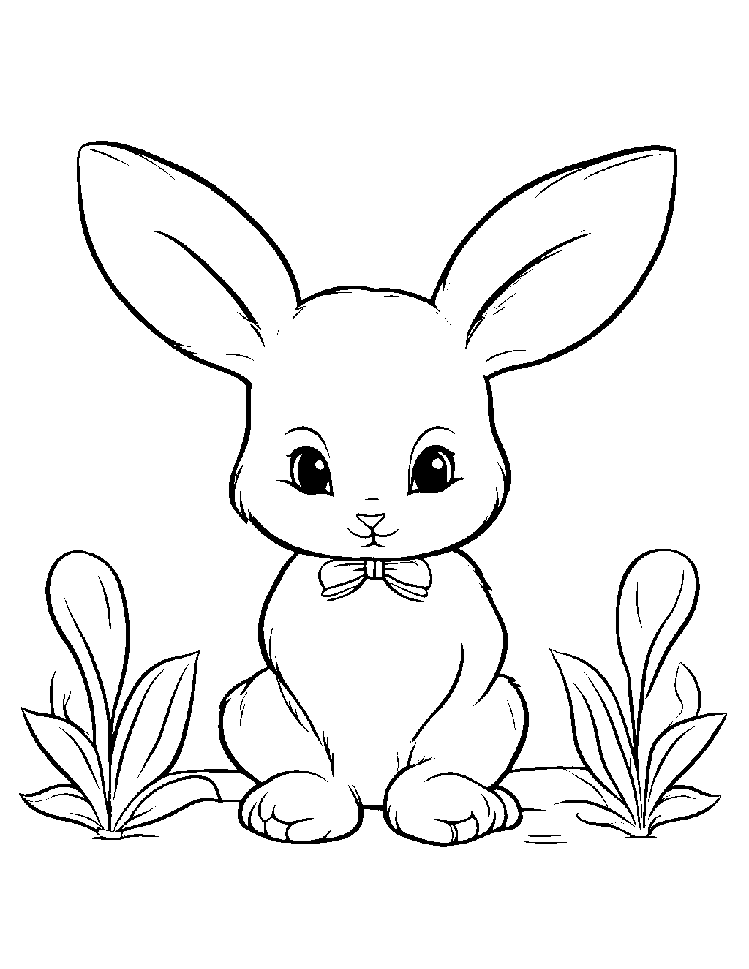 Baby Bunny With A Bow Coloring Page (Free Printable PDF)