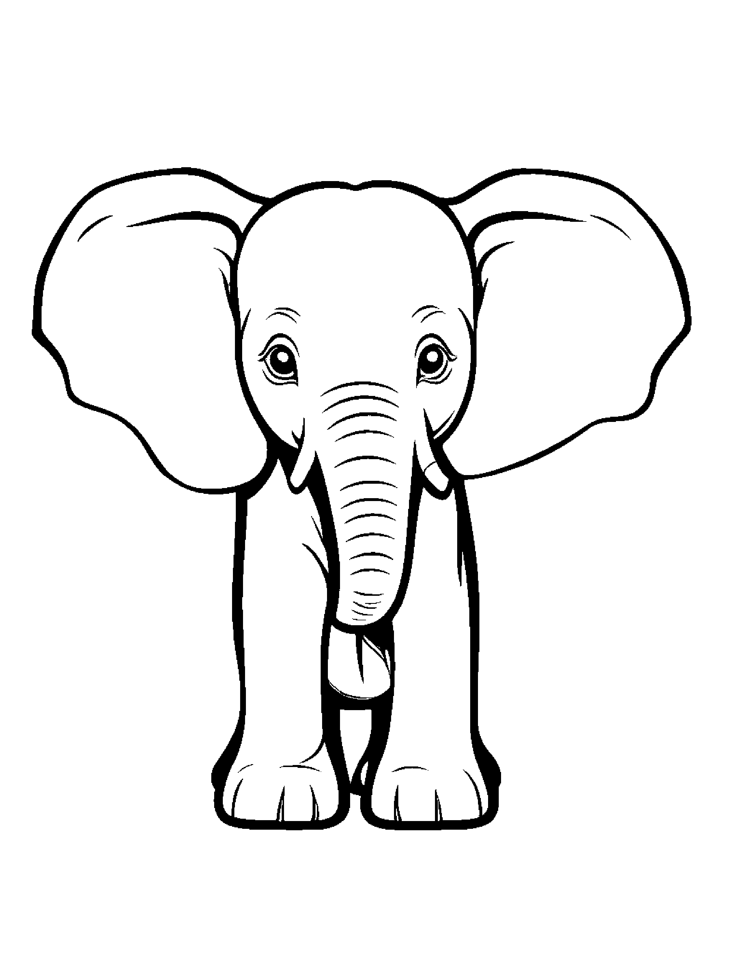 Happy Elephant Calf #2 Coloring Page (Free Printable PDF)
