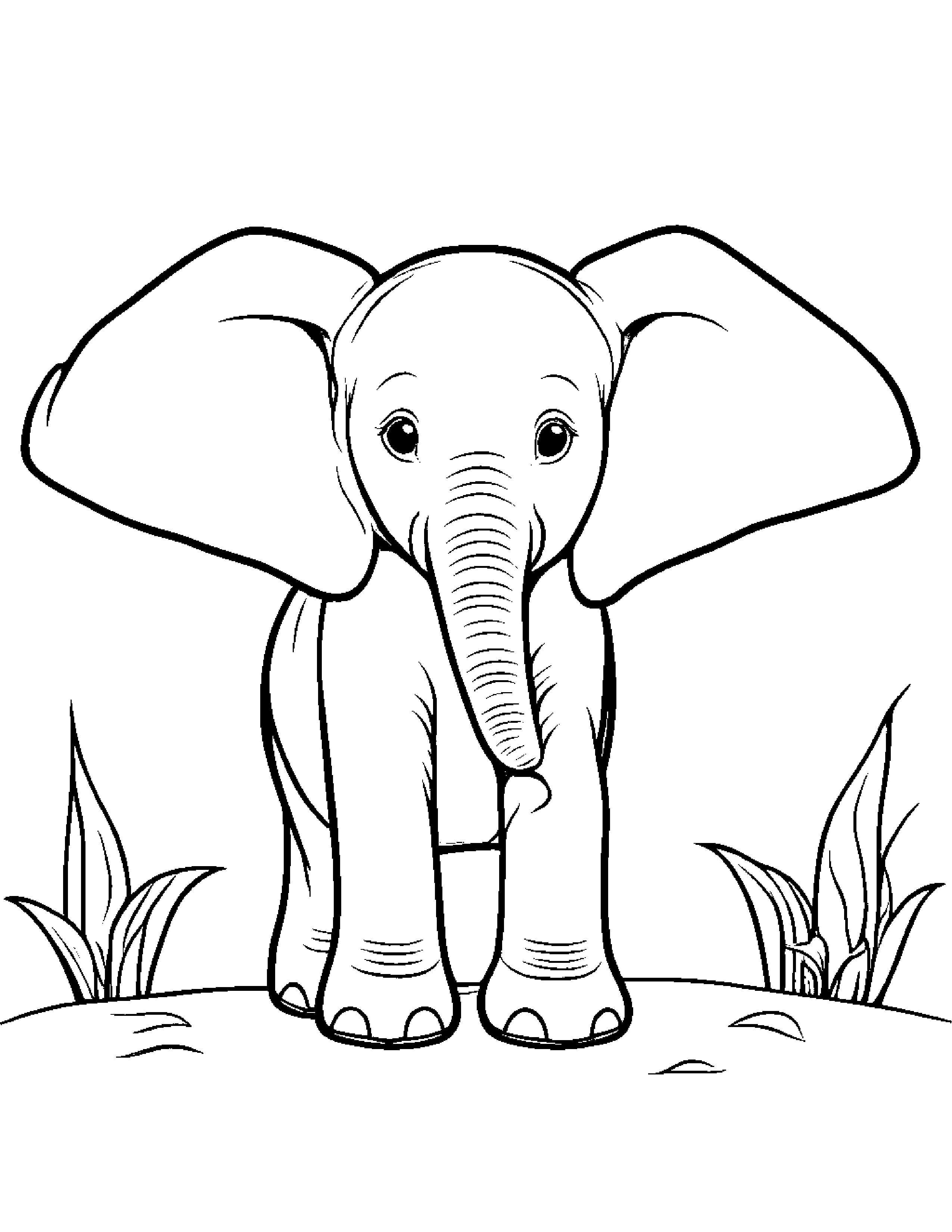 Happy Elephant Calf Coloring Page (Free Printable PDF)