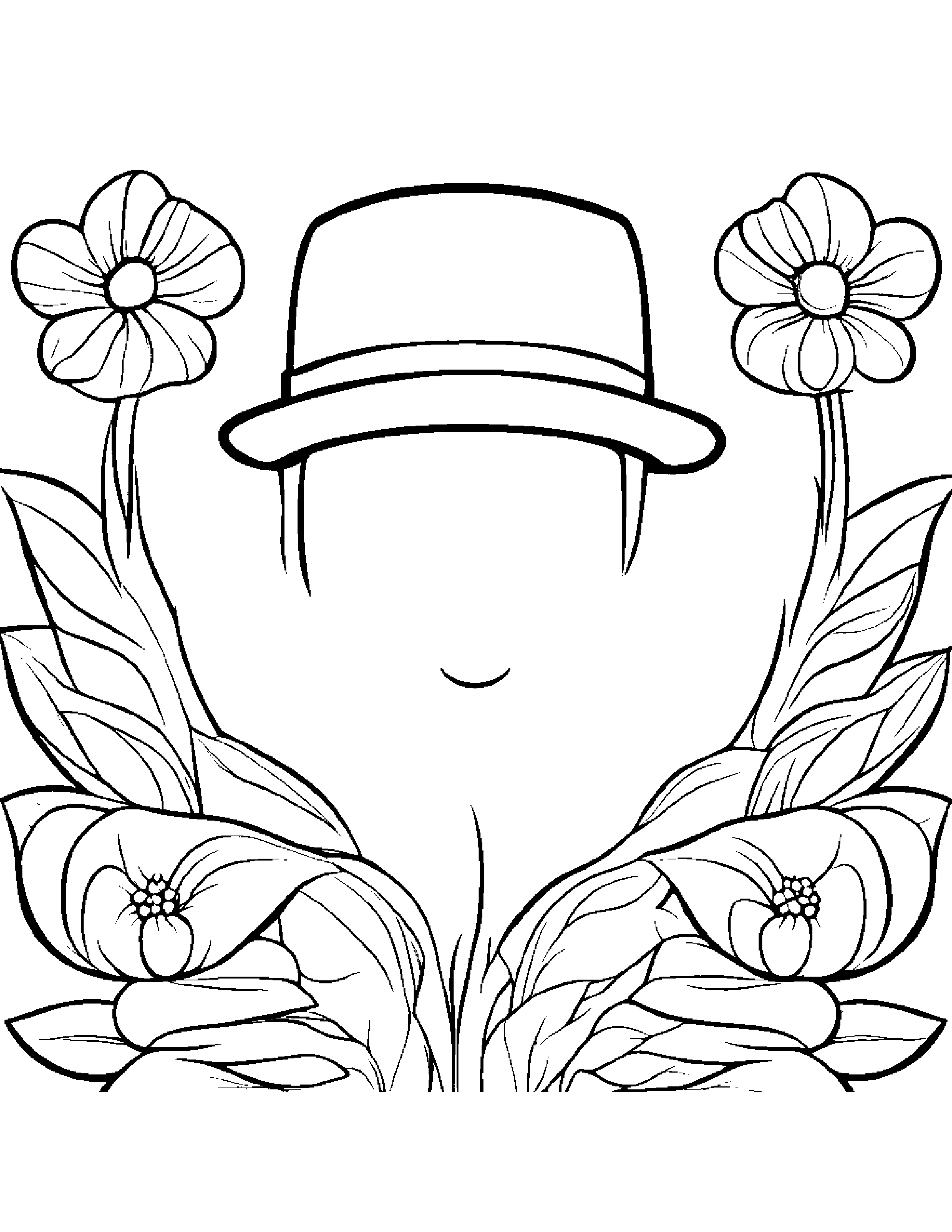 Gentle Flower Wearing A Hat Coloring Page (Free Printable PDF)