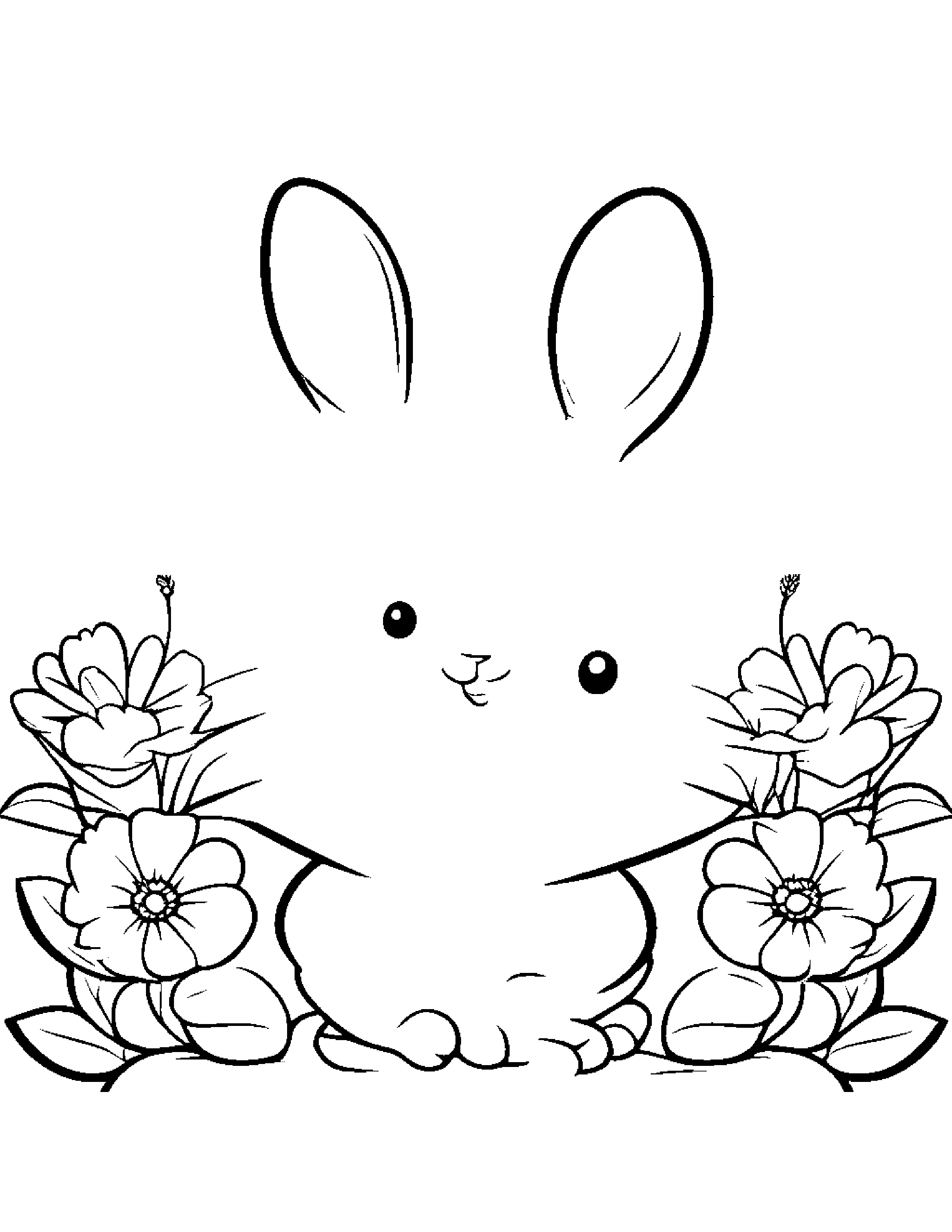 Kawaii Bunny With A Flower Coloring Page (Free Printable PDF)