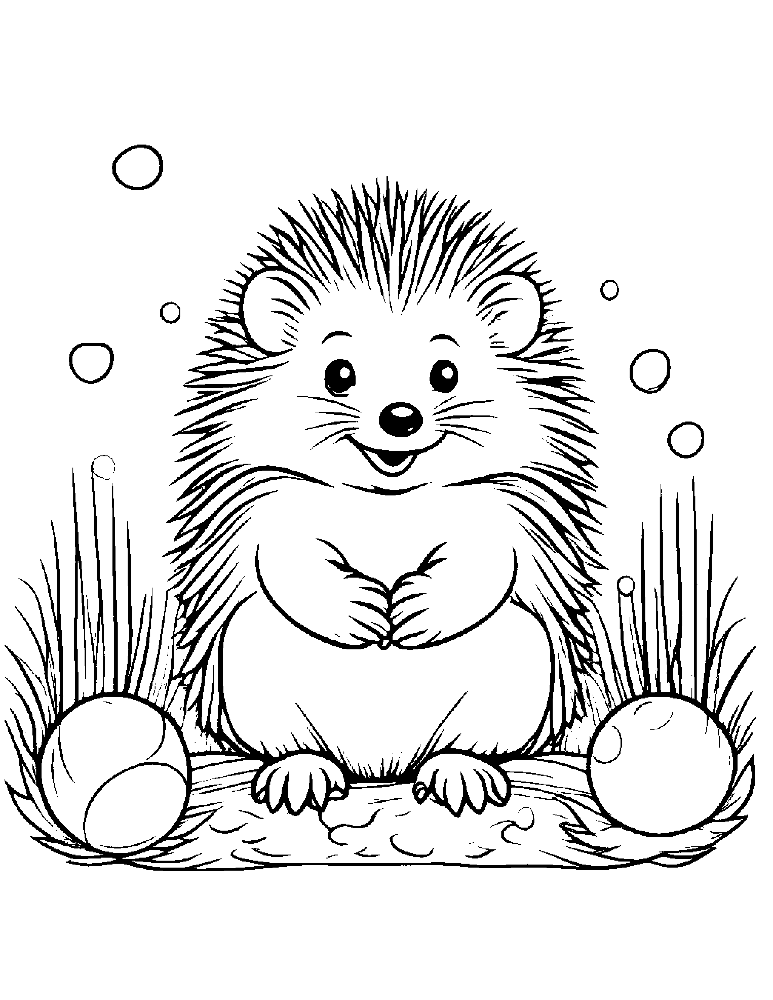 Tiny Hedgehog Blowing Bubbles #2 Coloring Page (Free Printable PDF)