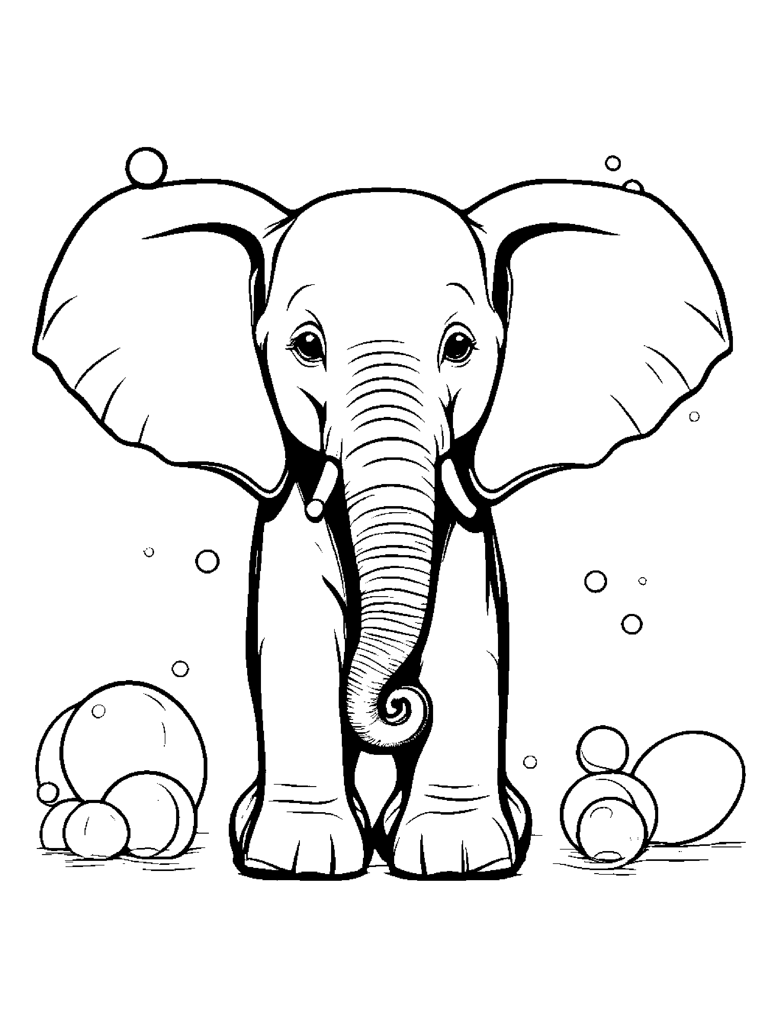 Elephant Calf Blowing Bubbles #2 Coloring Page (Free Printable PDF)