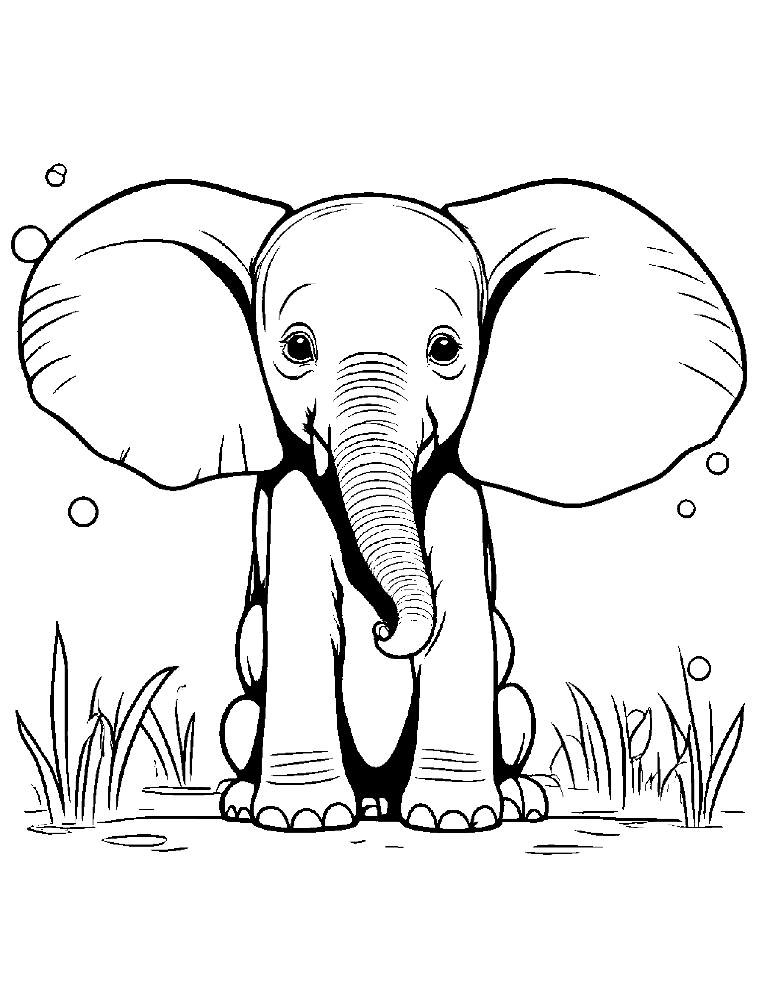 Elephant Calf Blowing Bubbles Coloring Page (Free Printable PDF)