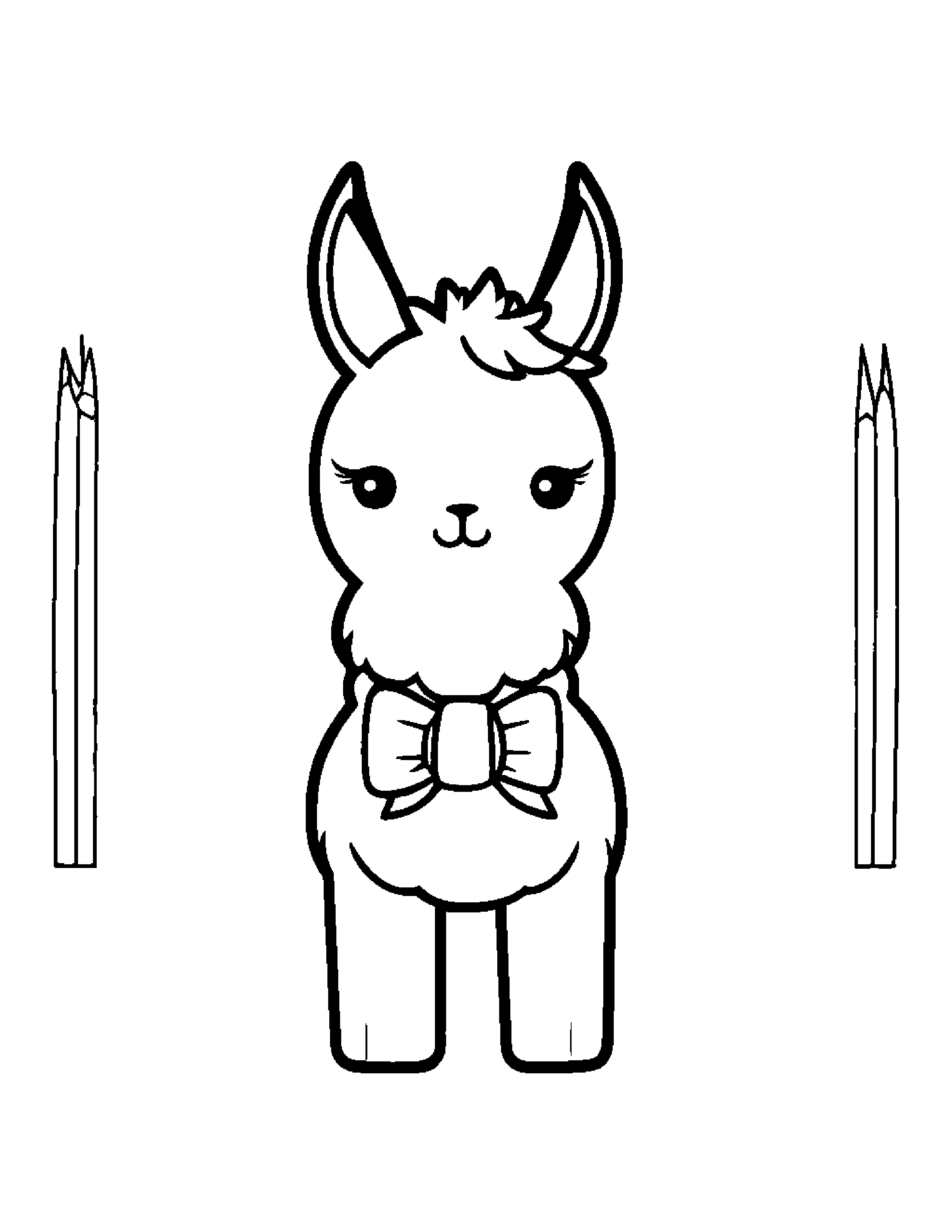 Kawaii Llama With A Bow #2 Coloring Page (Free Printable PDF)