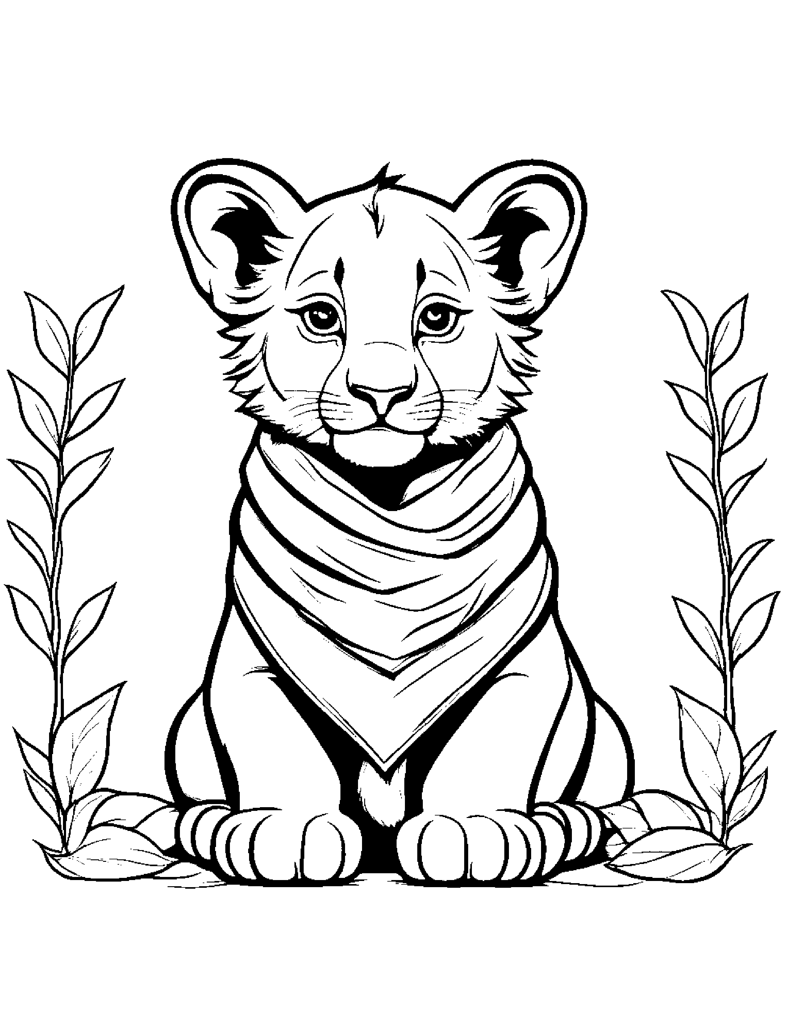 Lion Cub With Scarf #2 Coloring Page (Free Printable PDF)