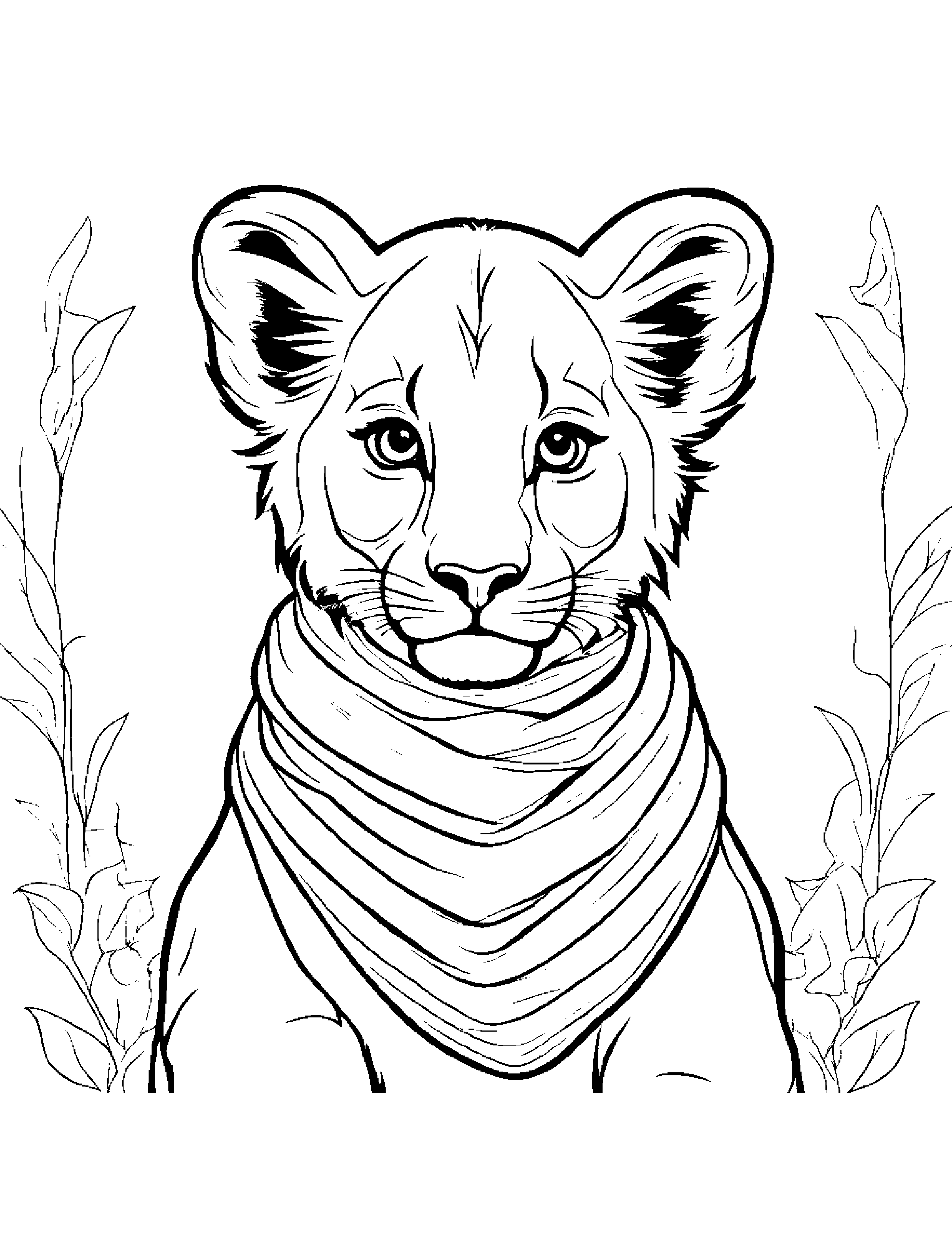 Lion Cub With Scarf Coloring Page (Free Printable PDF)
