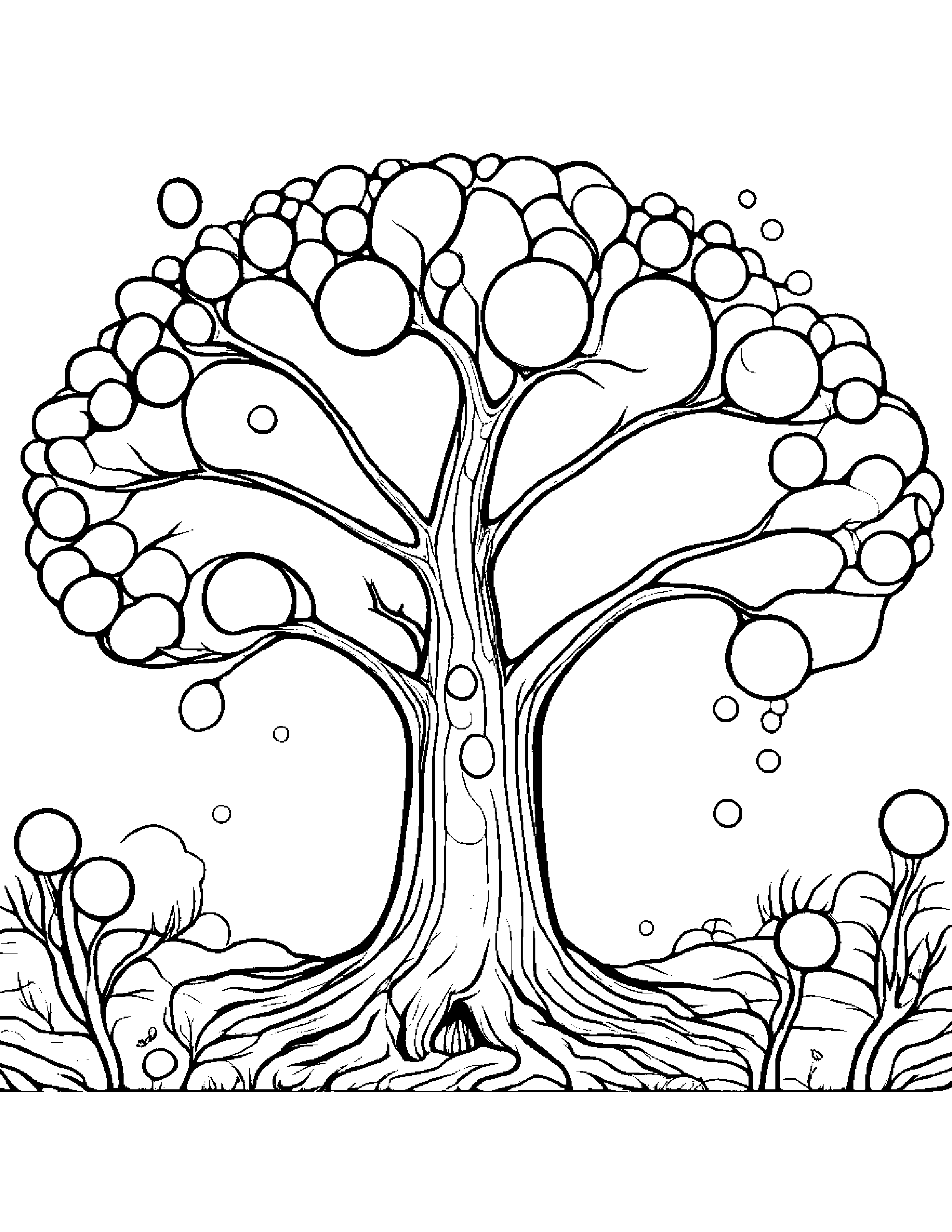 Sleepy Tree Blowing Bubbles #2 Coloring Page (Free Printable PDF)