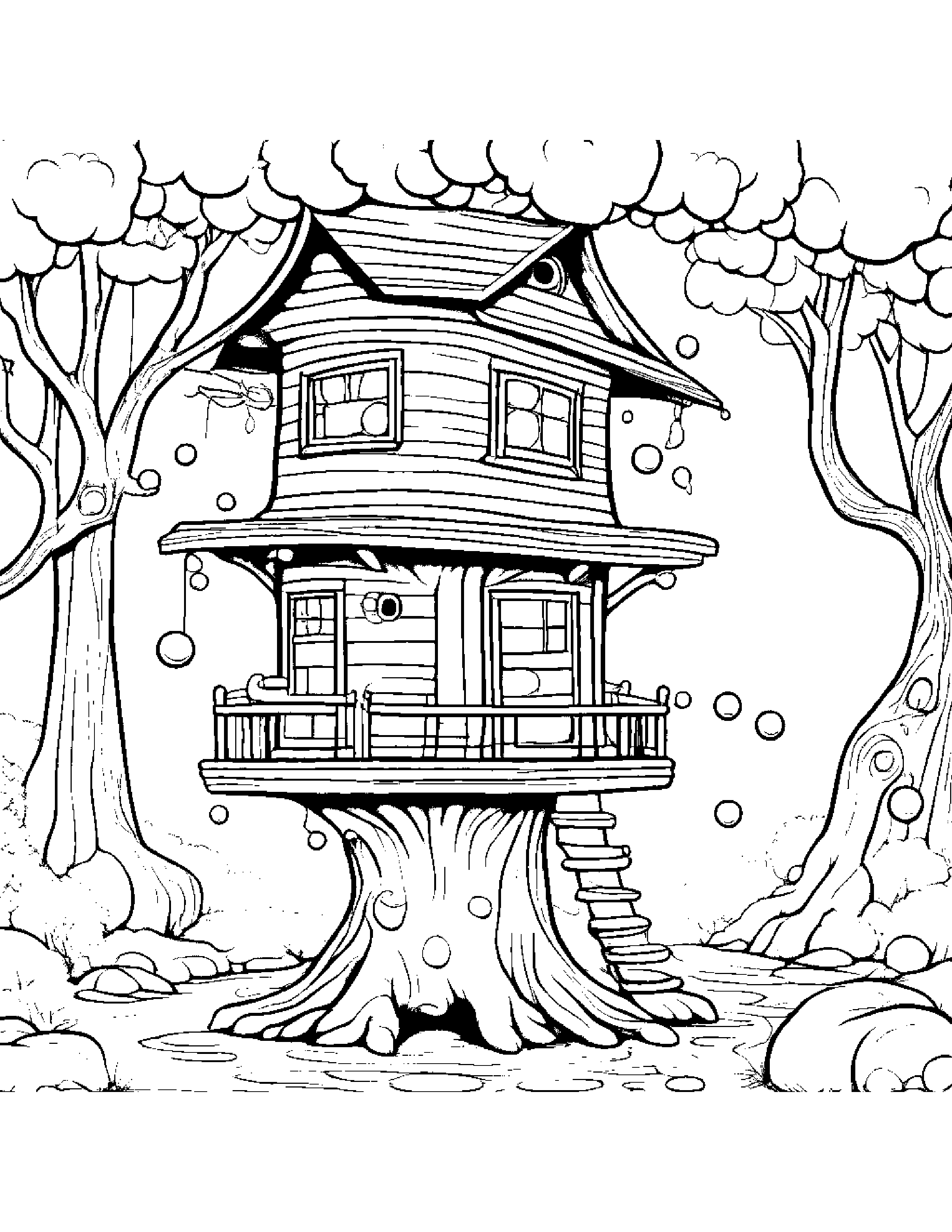 Treehouse Blowing Bubbles #2 Coloring Page (Free Printable PDF)