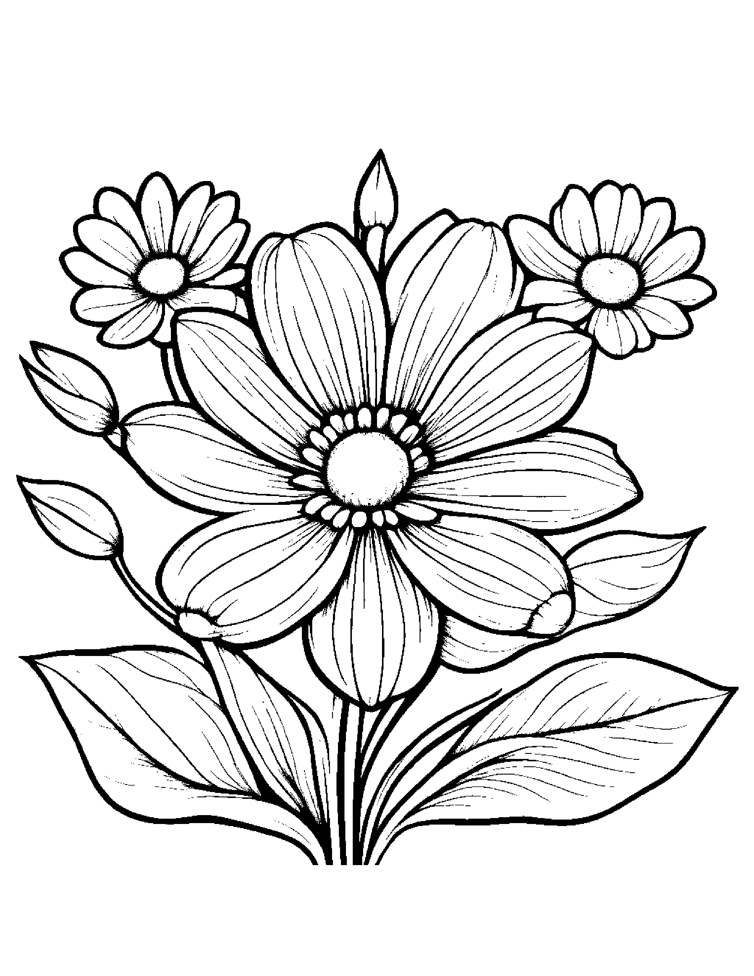 Spring Flowers #2 Coloring Page (Free Printable PDF)