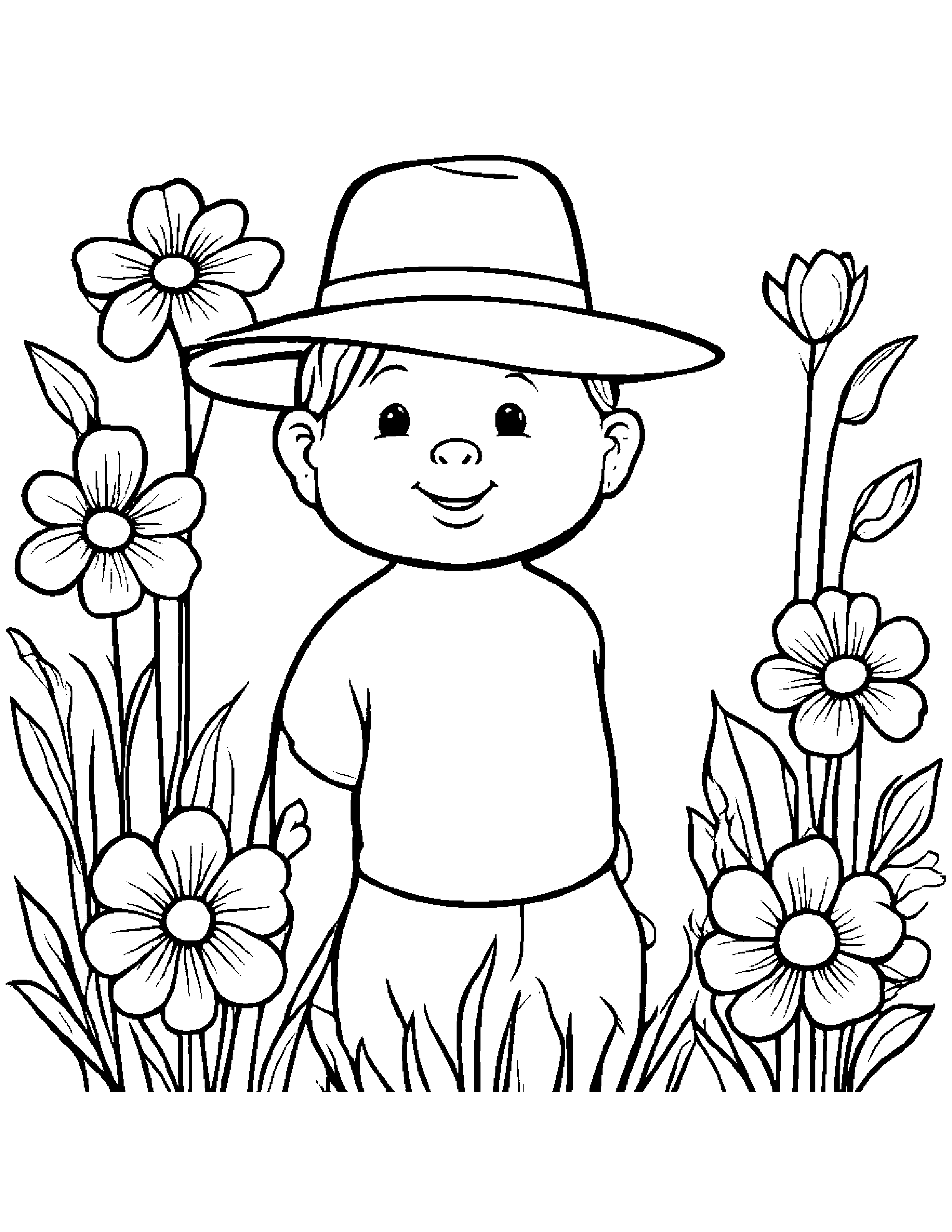Spring Flowers Wearing A Hat #2 Coloring Page (Free Printable PDF)