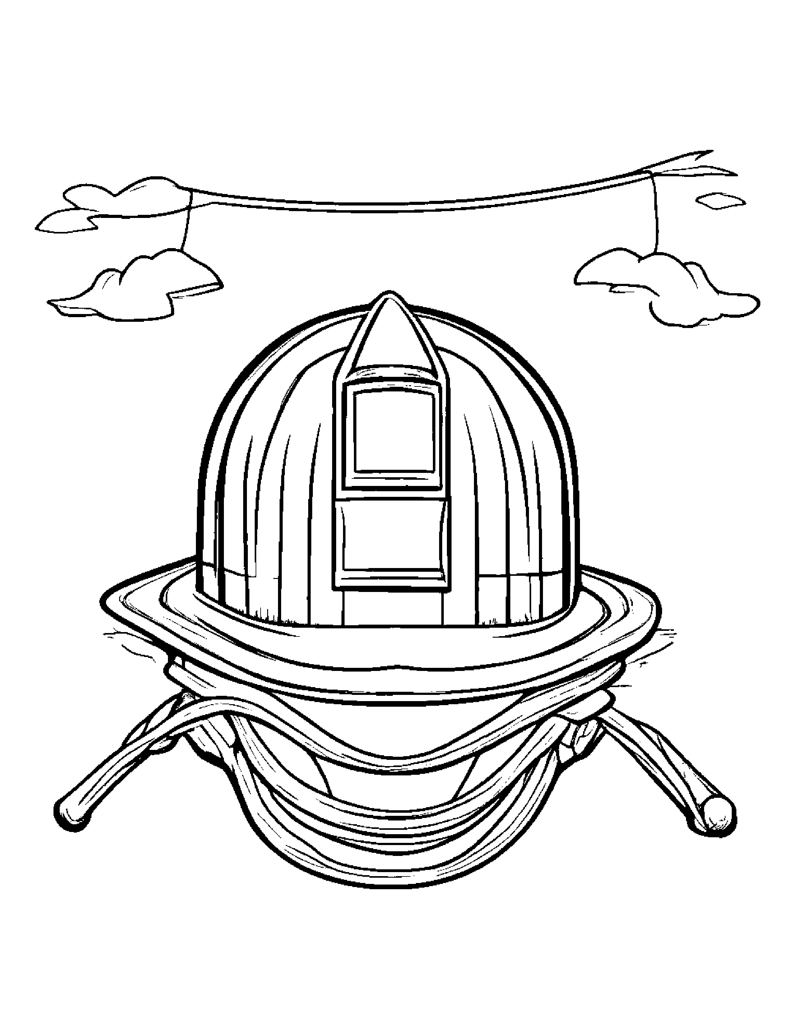 Firefighter Helmet With A Kite Coloring Page (Free Printable PDF)