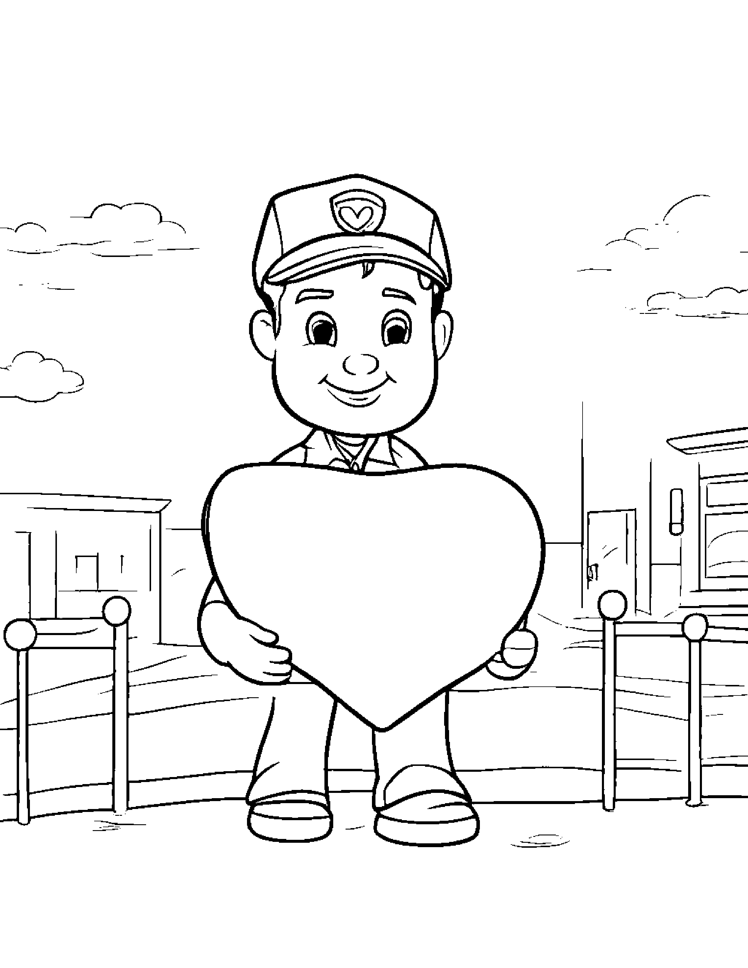 Mail Carrier Bag Hugging A Heart Coloring Page (Free Printable PDF)
