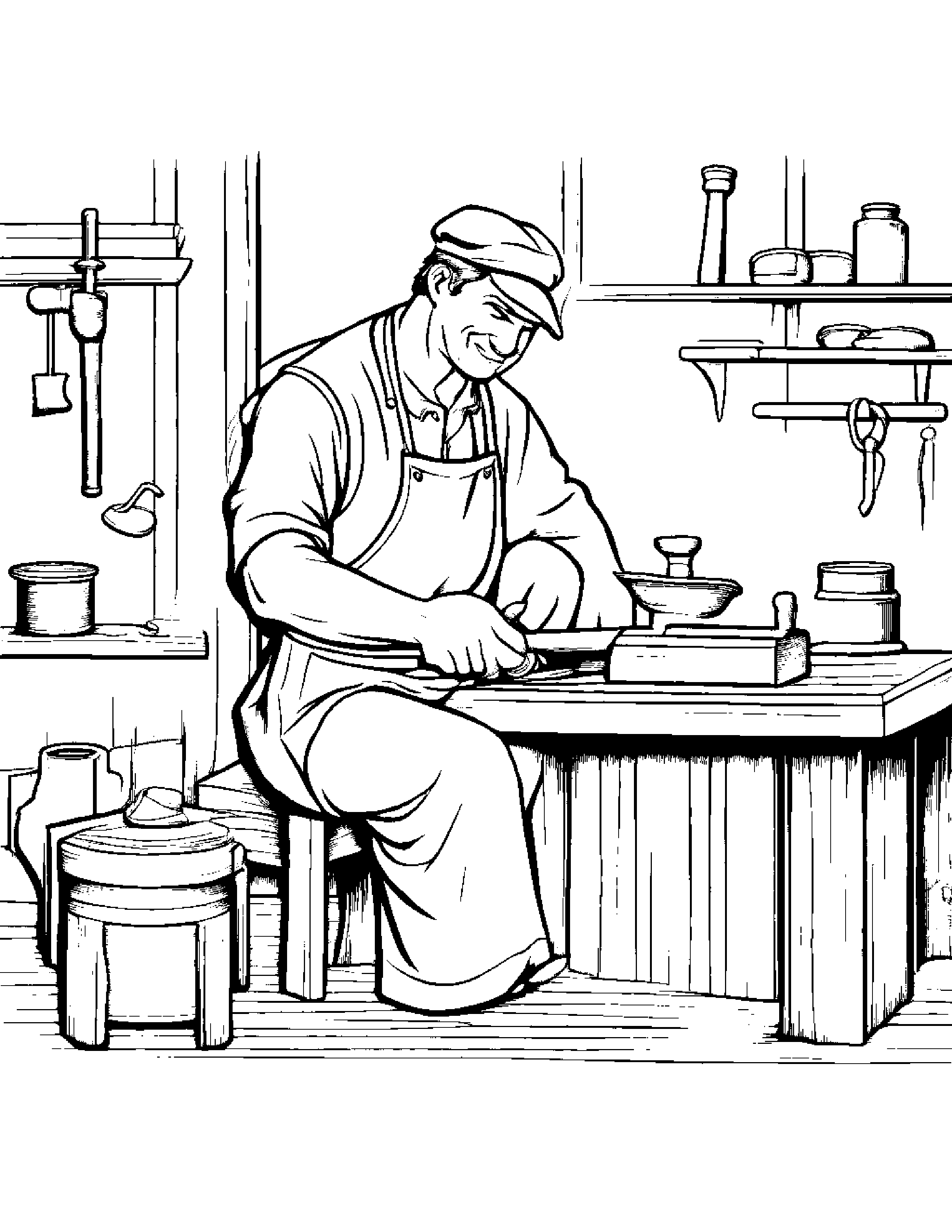 A Blacksmith Working At His Anvil And Hammer Coloring Page (Free Printable PDF)