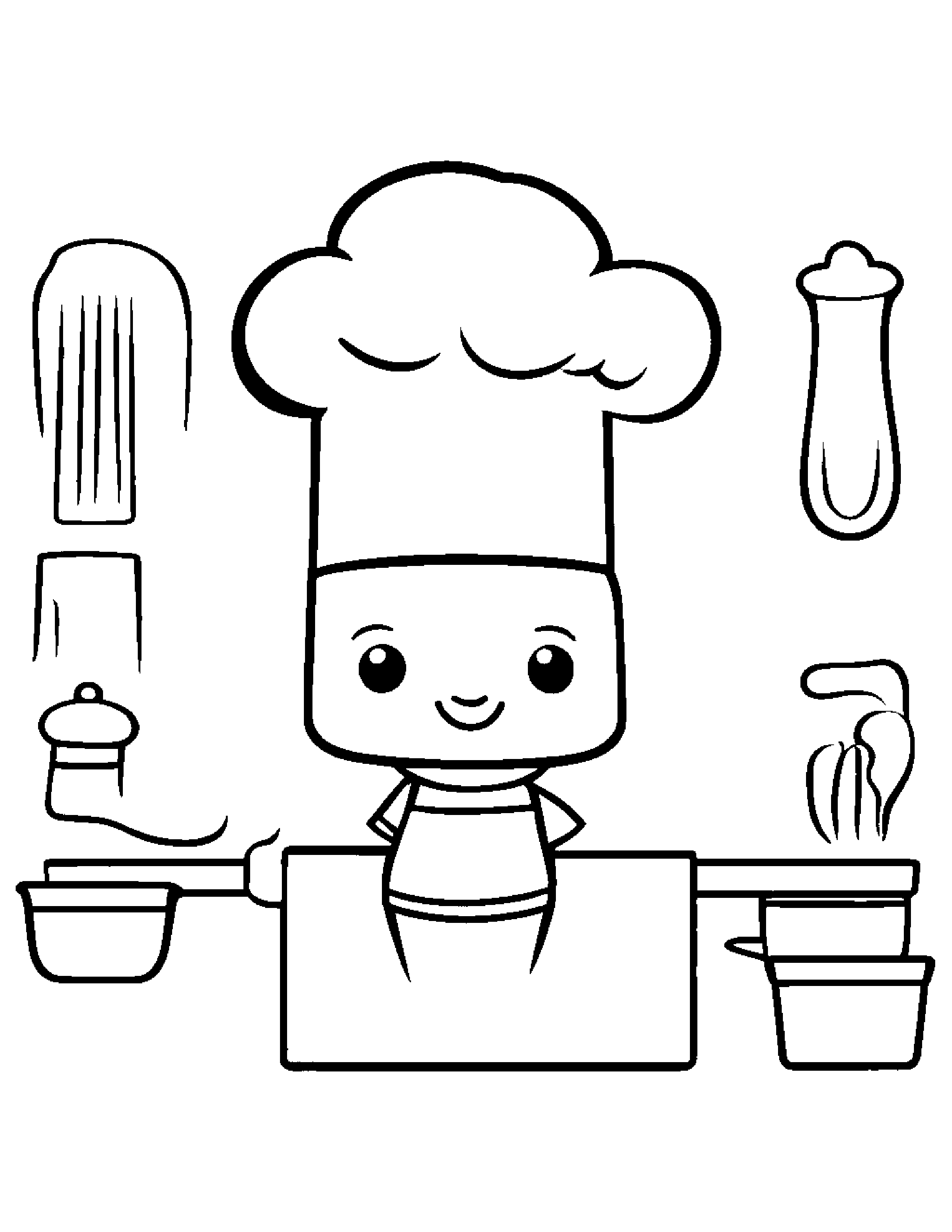 Kawaii Chef Hat #3 Coloring Page (Free Printable PDF)